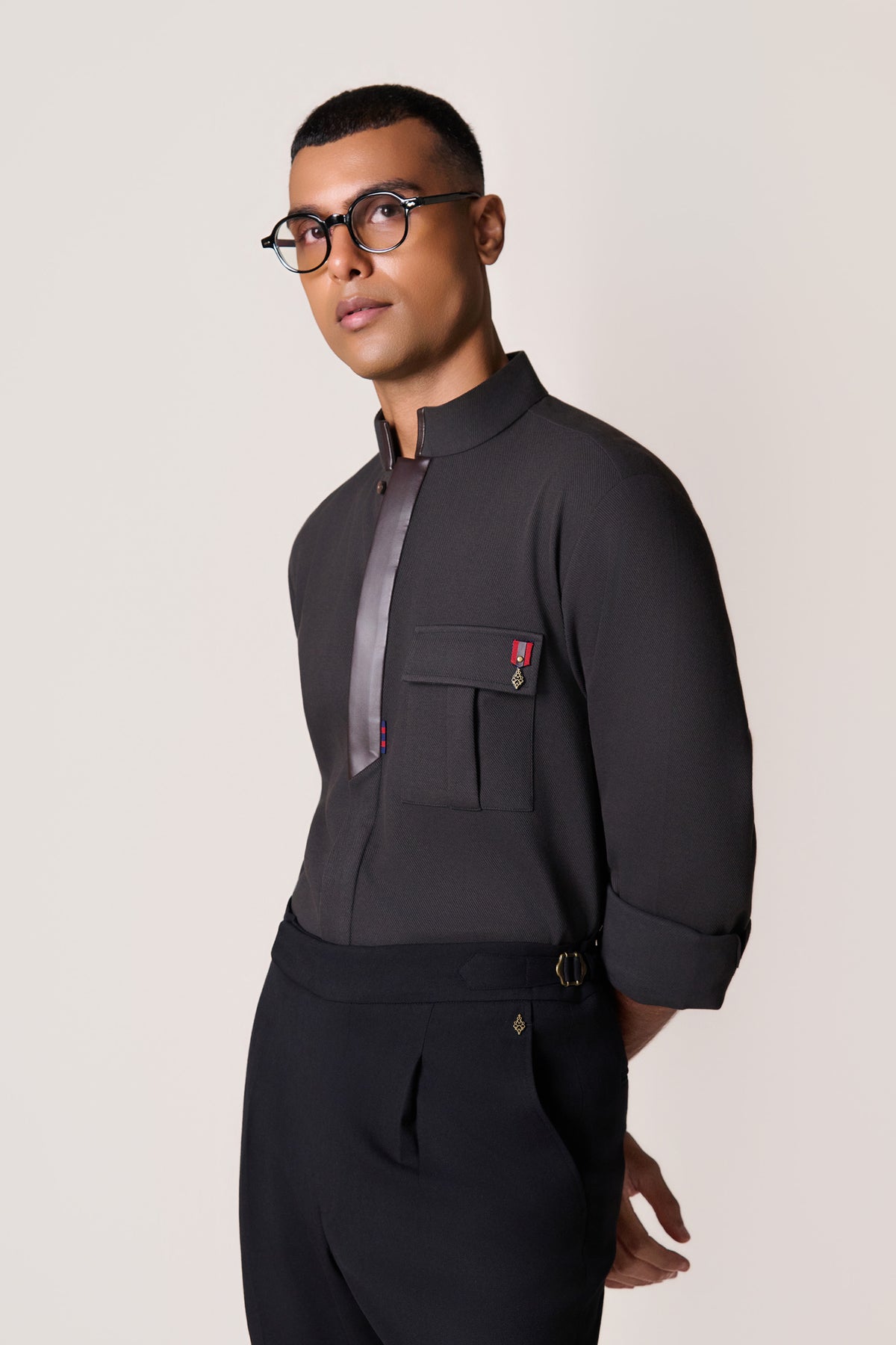 Choco Leather Placket Pocket Shirt