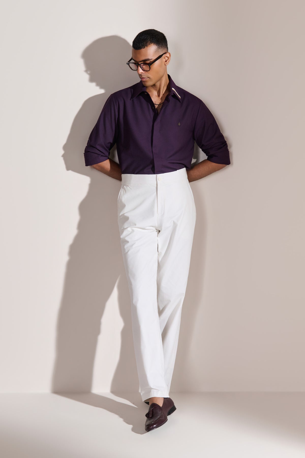 Plum Adamas Collar Leather Detail Shirt