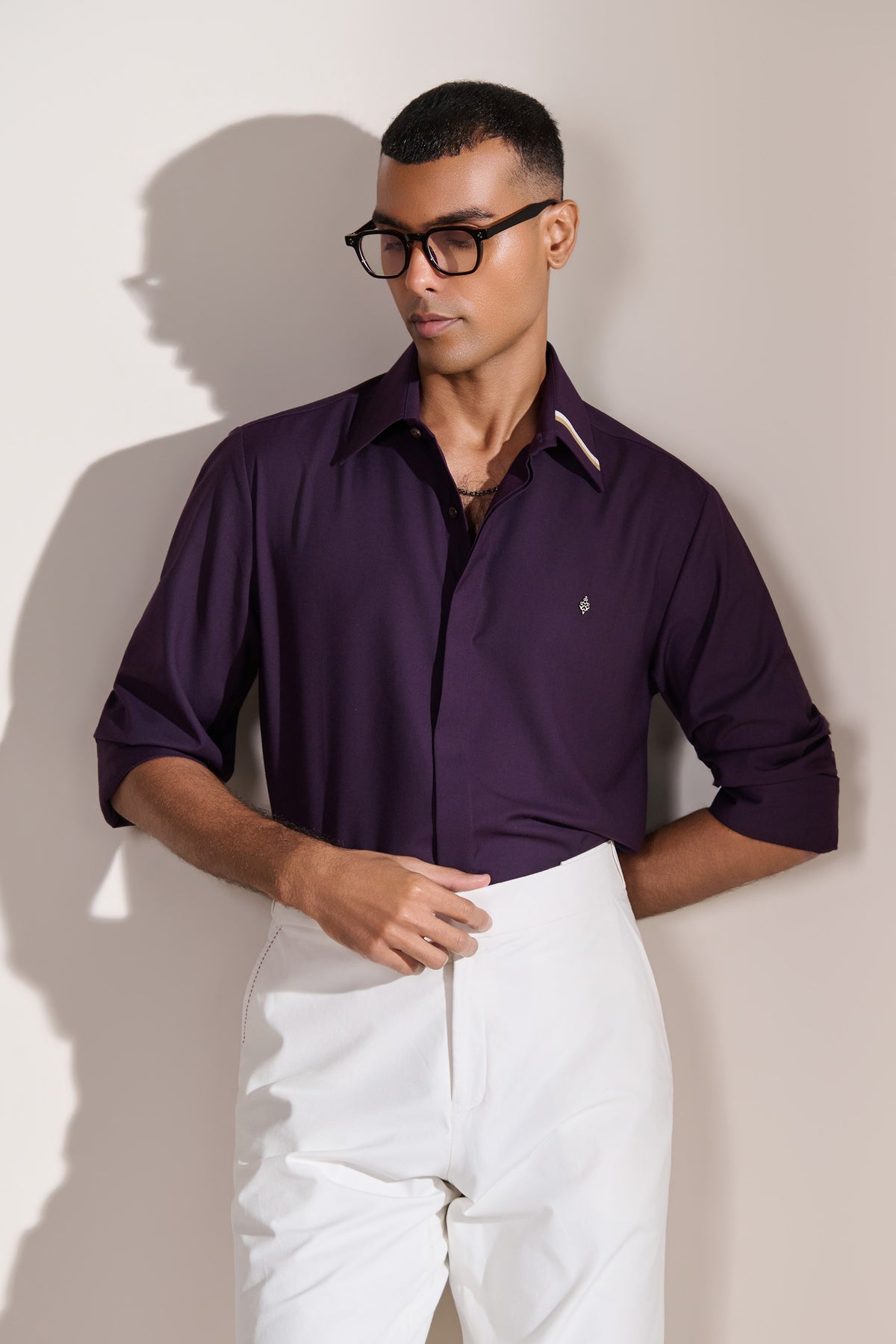 Plum Adamas Collar Leather Detail Shirt