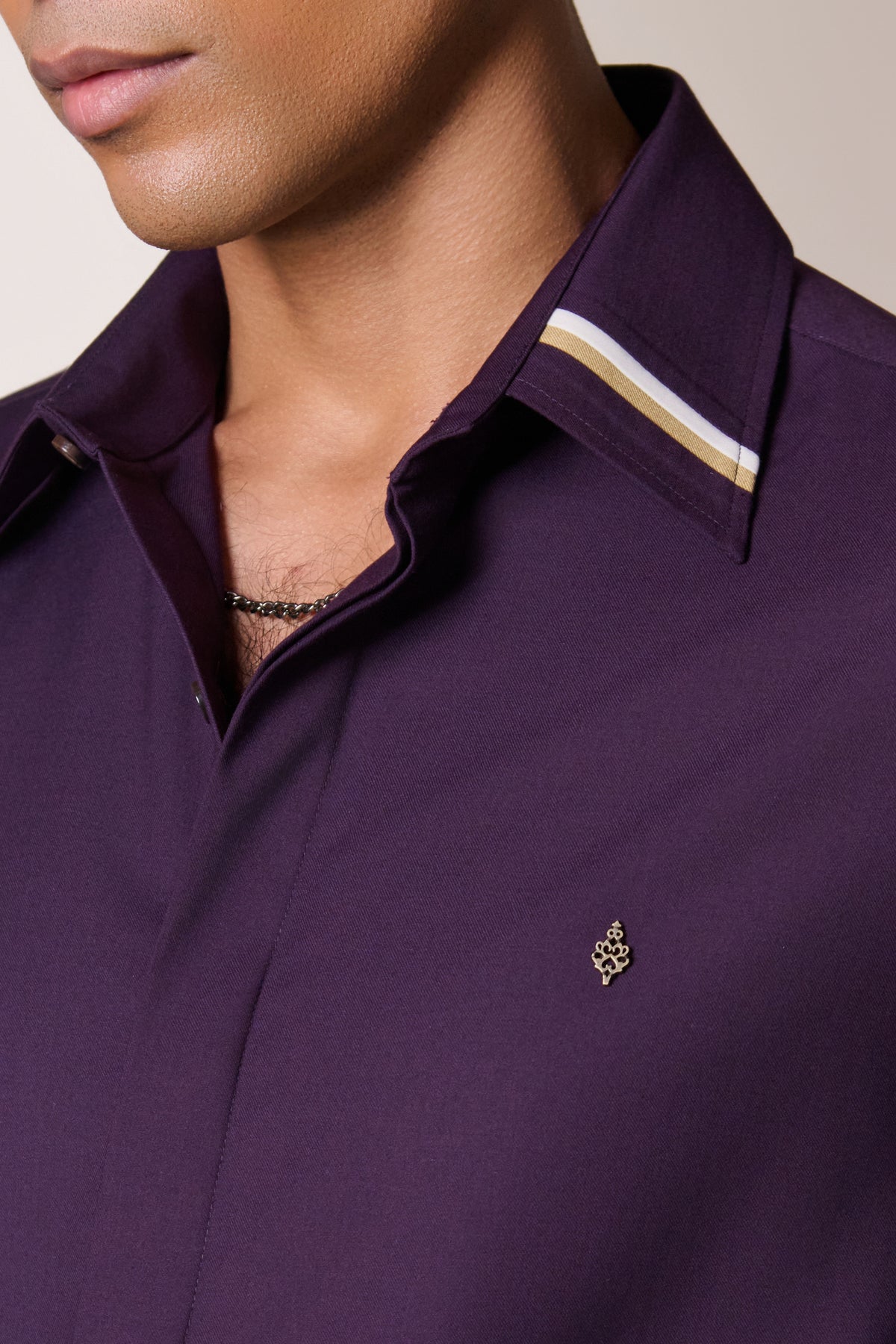 Plum Adamas Collar Leather Detail Shirt