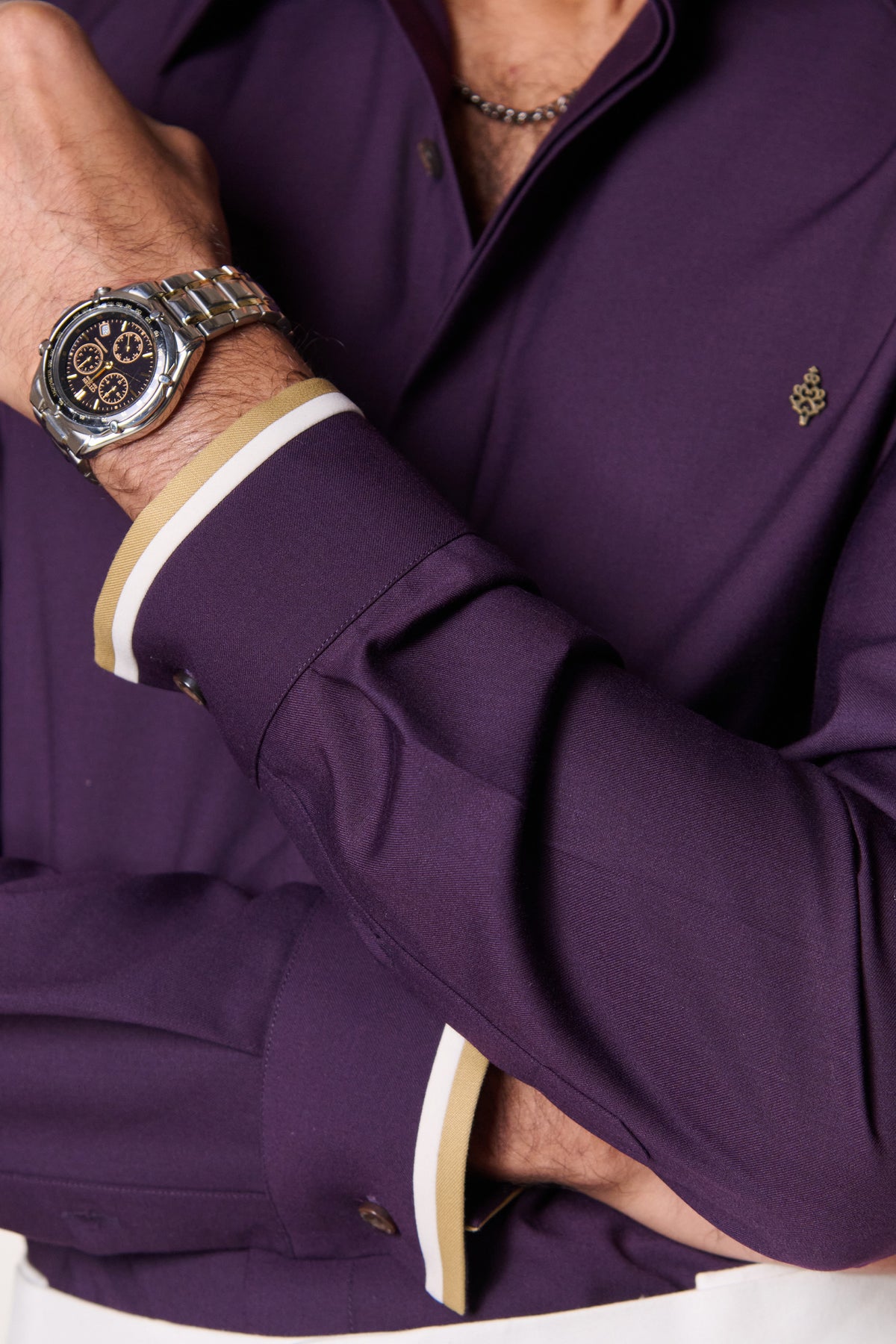 Plum Adamas Collar Leather Detail Shirt
