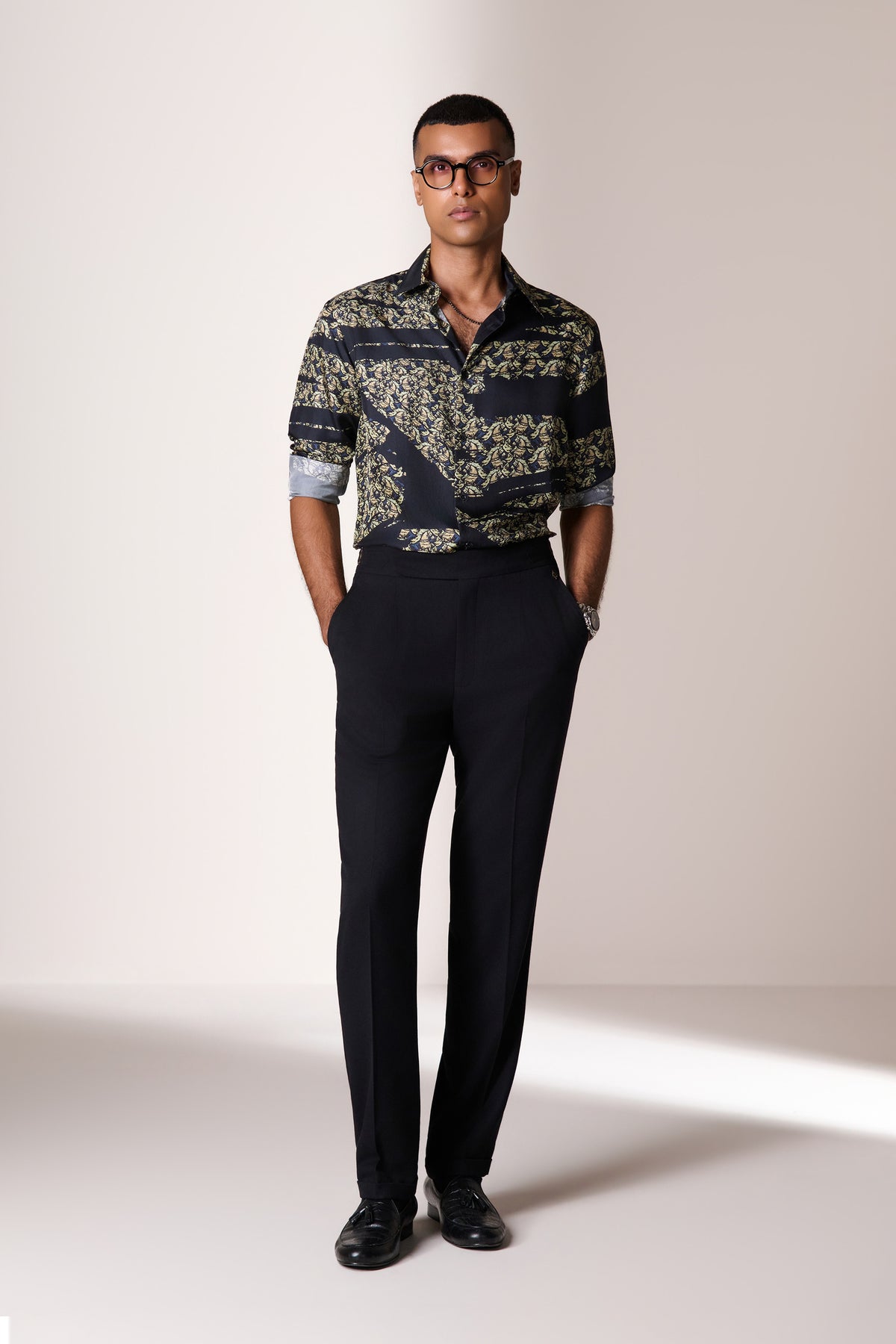 Black Single Pleat Buckle Trousers