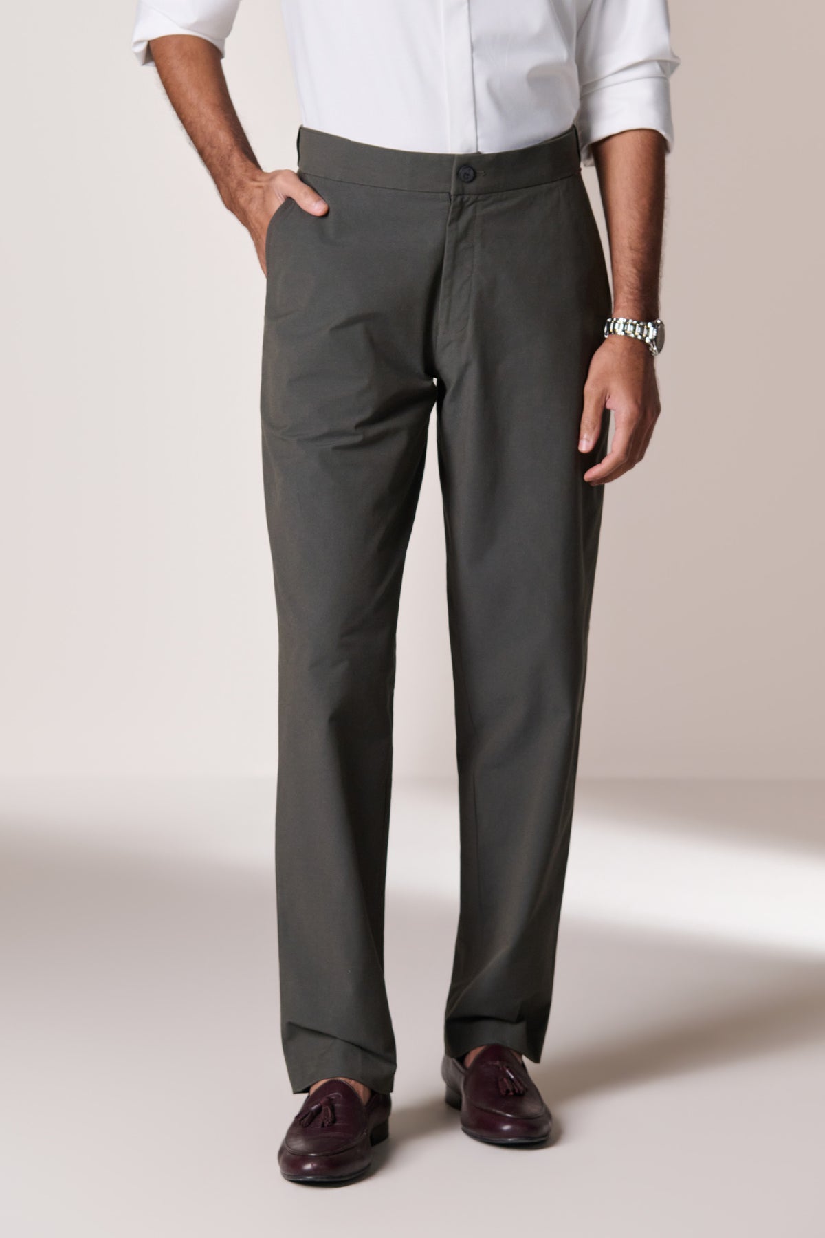 Military Green Broad Waist Belt Trousers