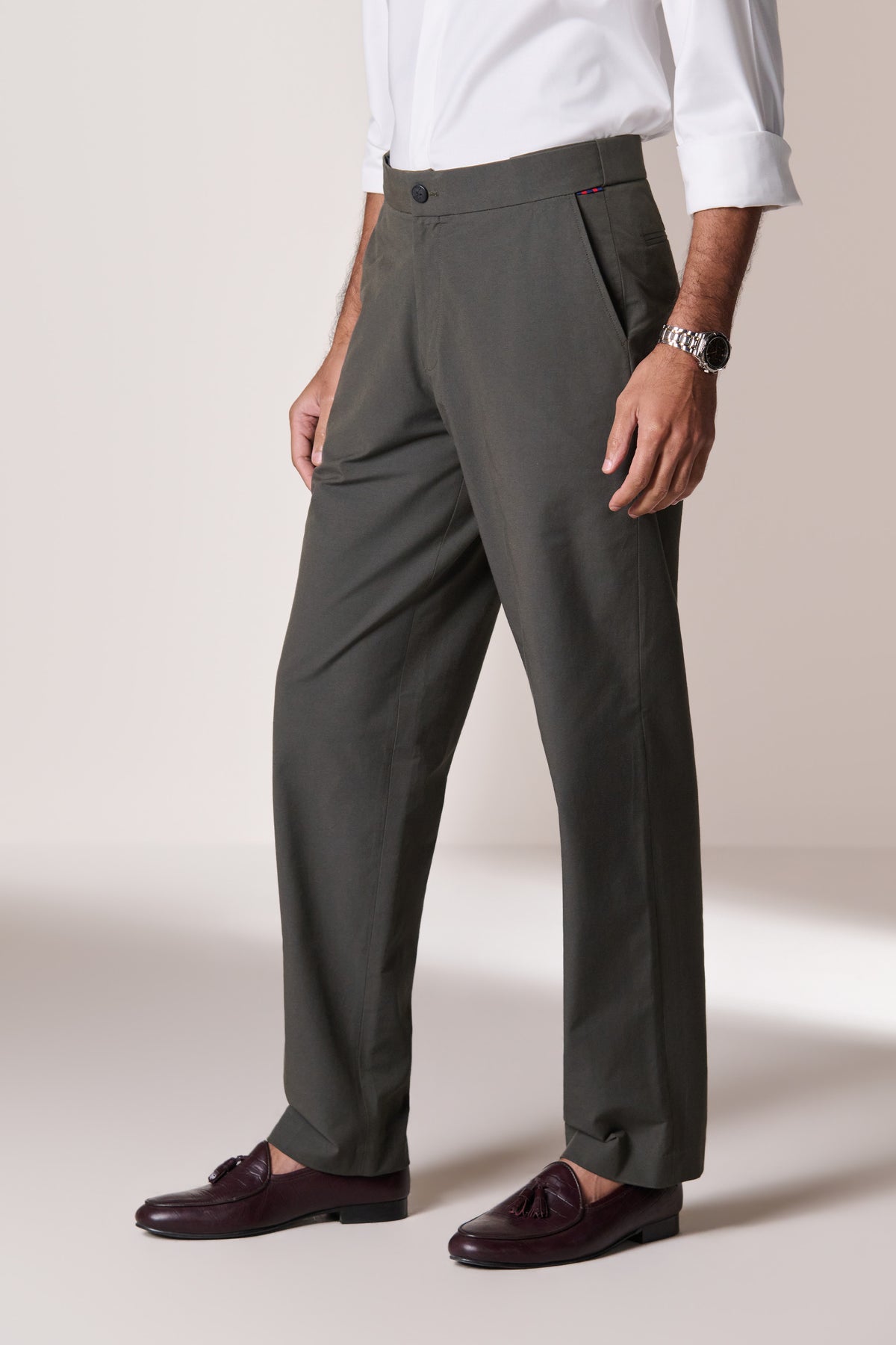Military Green Broad Waist Belt Trousers