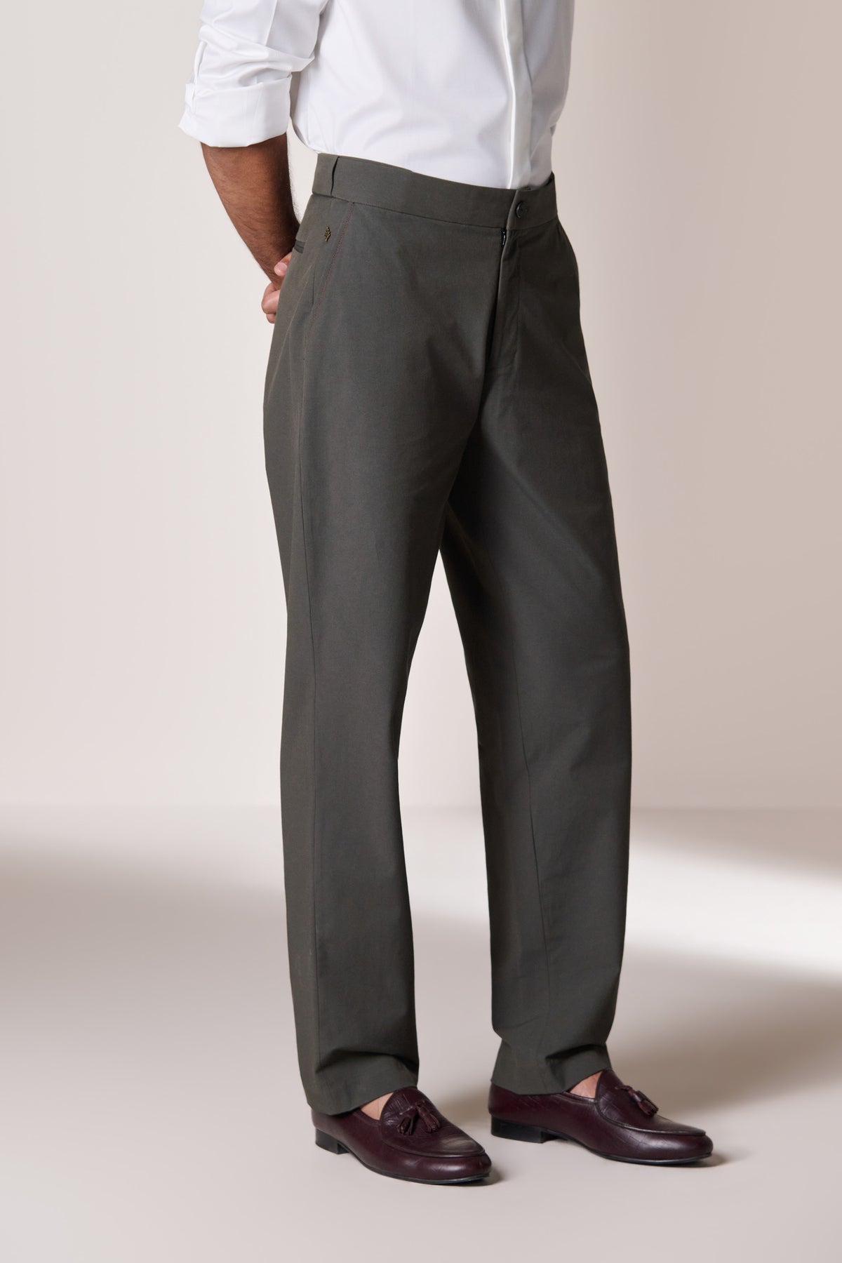 Military Green Broad Waist Belt Trousers