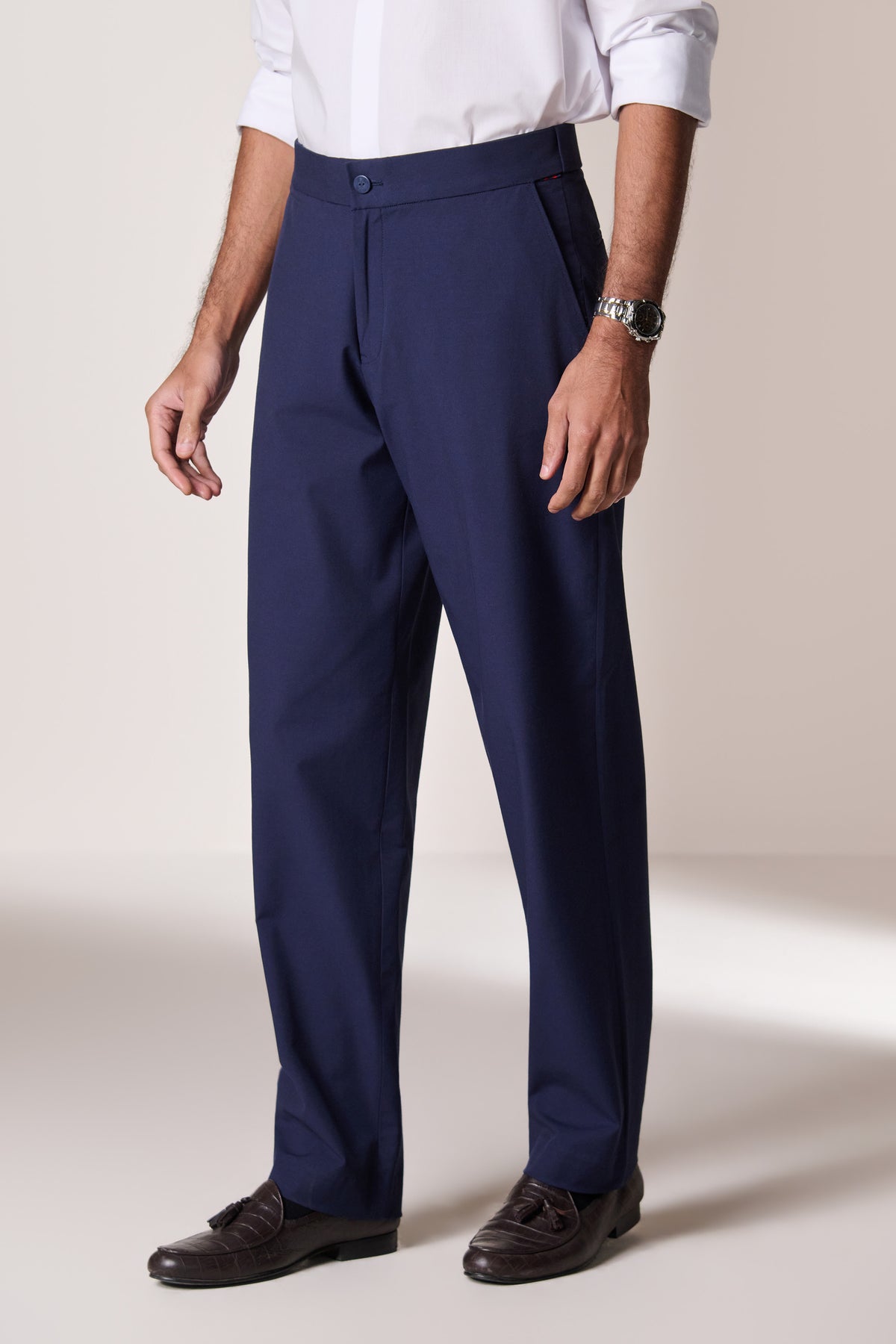 Navy Broad Waist Belt Trousers