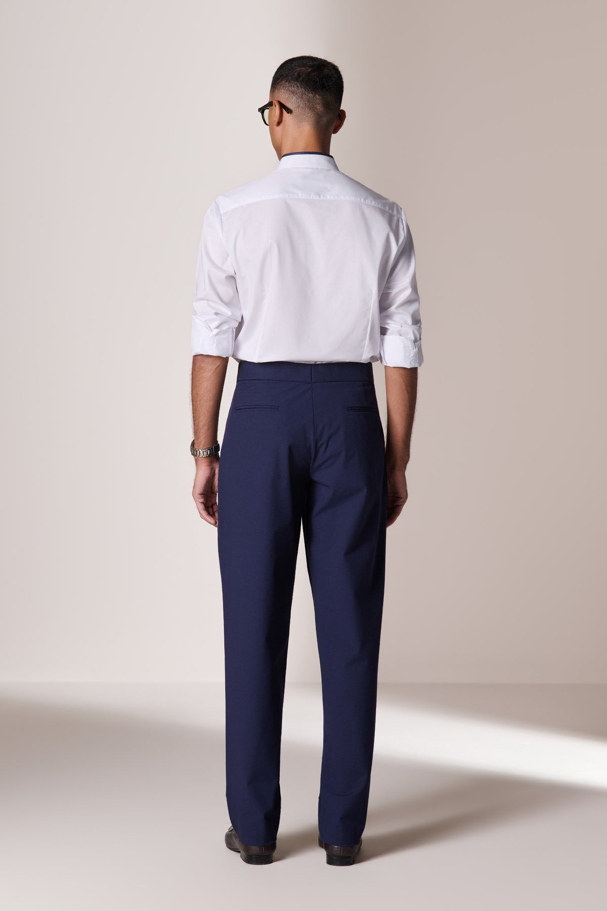 Navy Broad Waist Belt Trousers