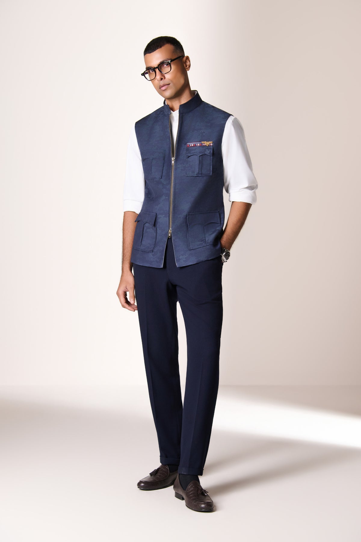 Navy Camo Detail Utility Waistcoat