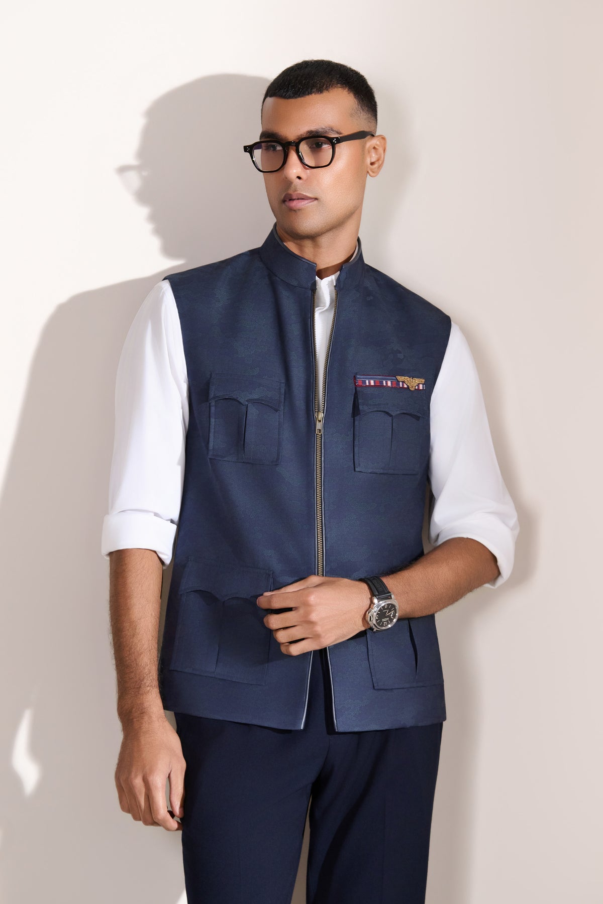 Navy Camo Detail Utility Waistcoat