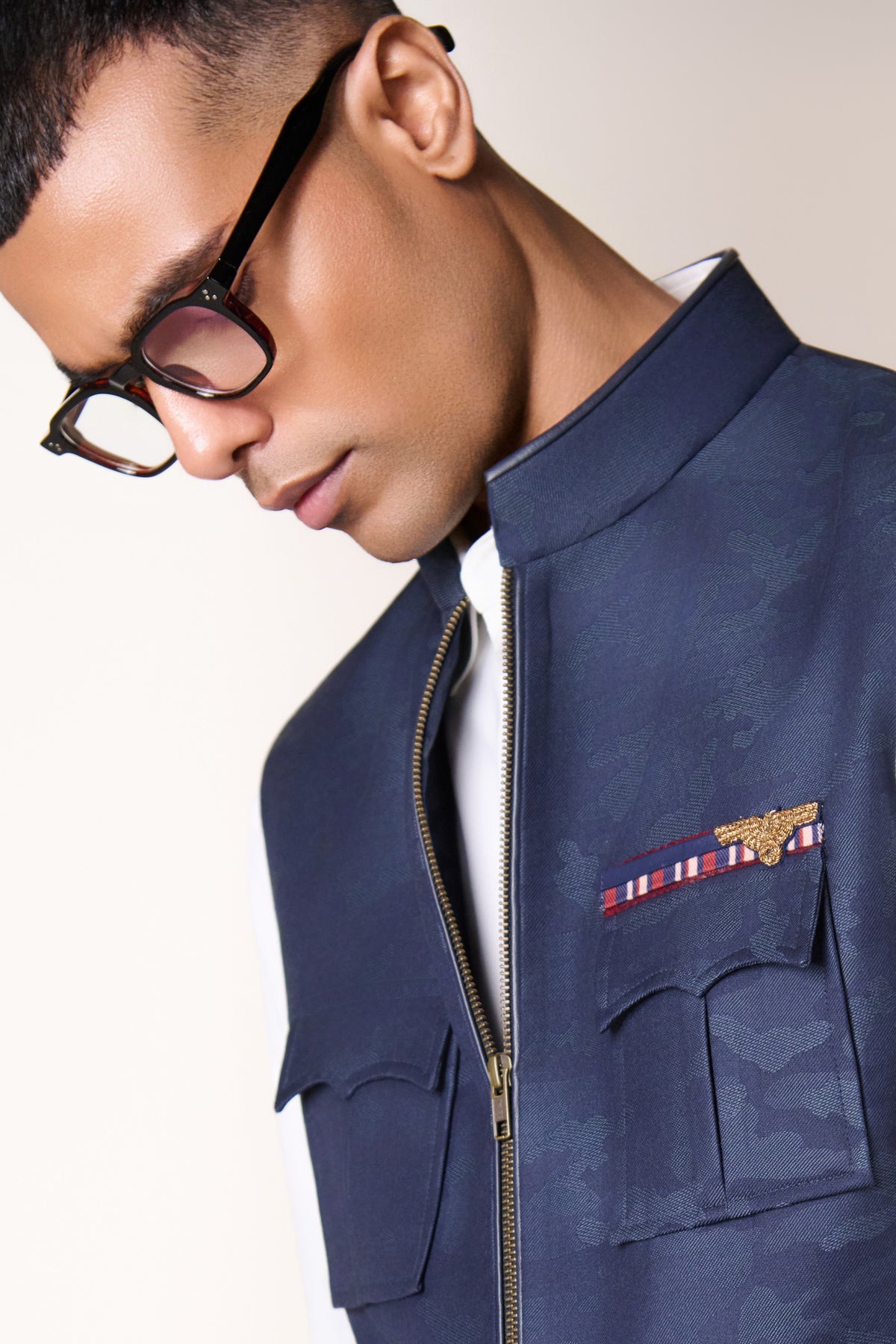 Navy Camo Detail Utility Waistcoat