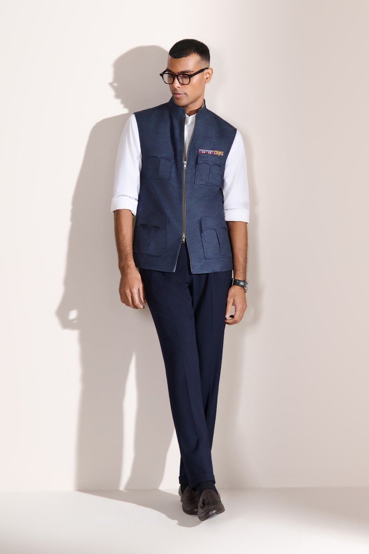 Navy Camo Detail Utility Waistcoat