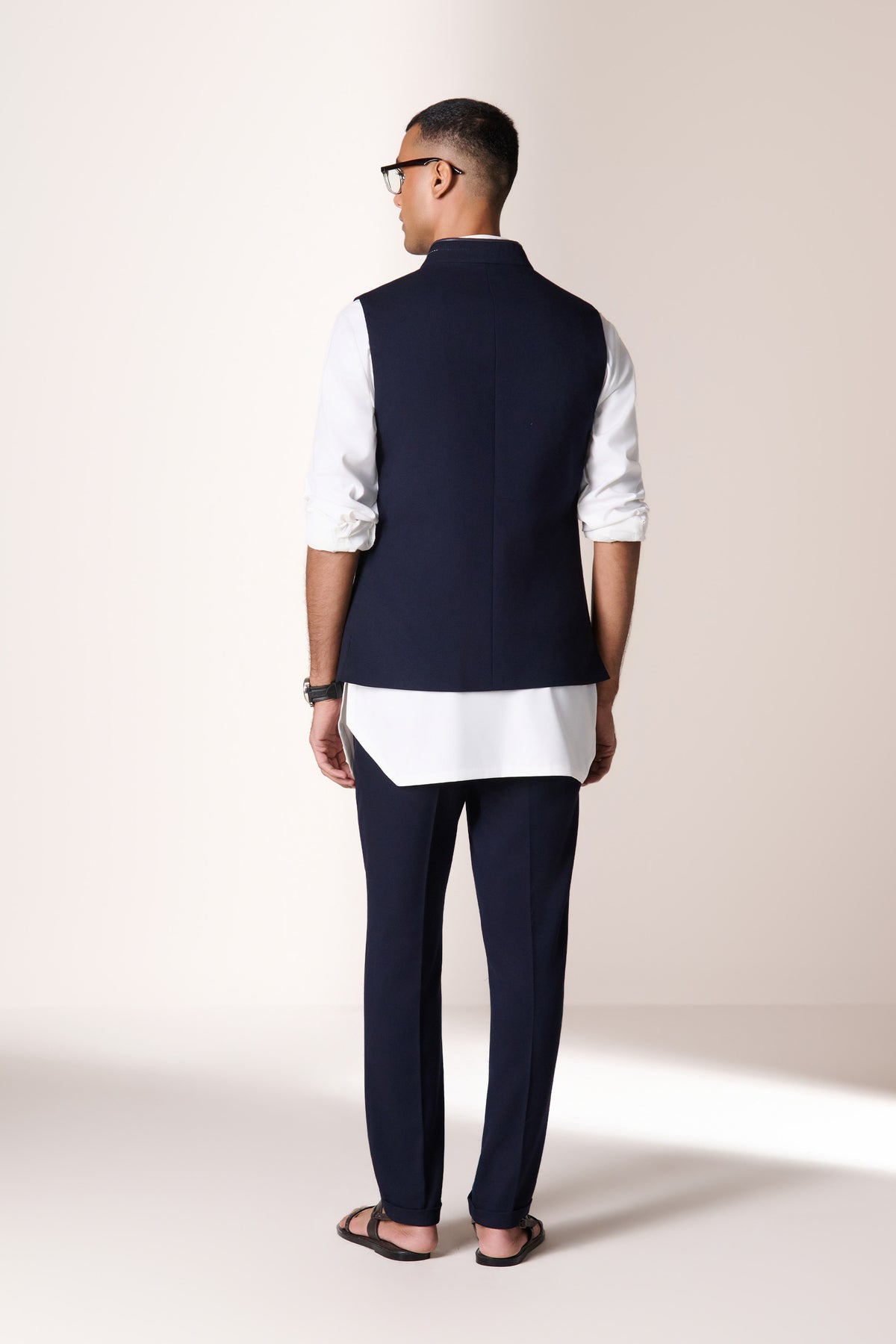 Navy Printed Piping Waistcoat