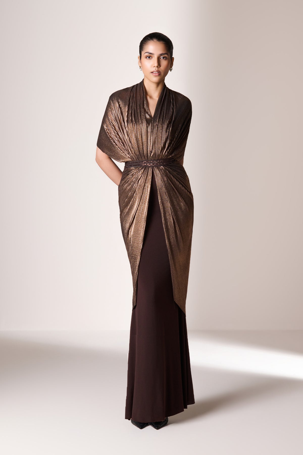 Choco Cape Saree Gown
