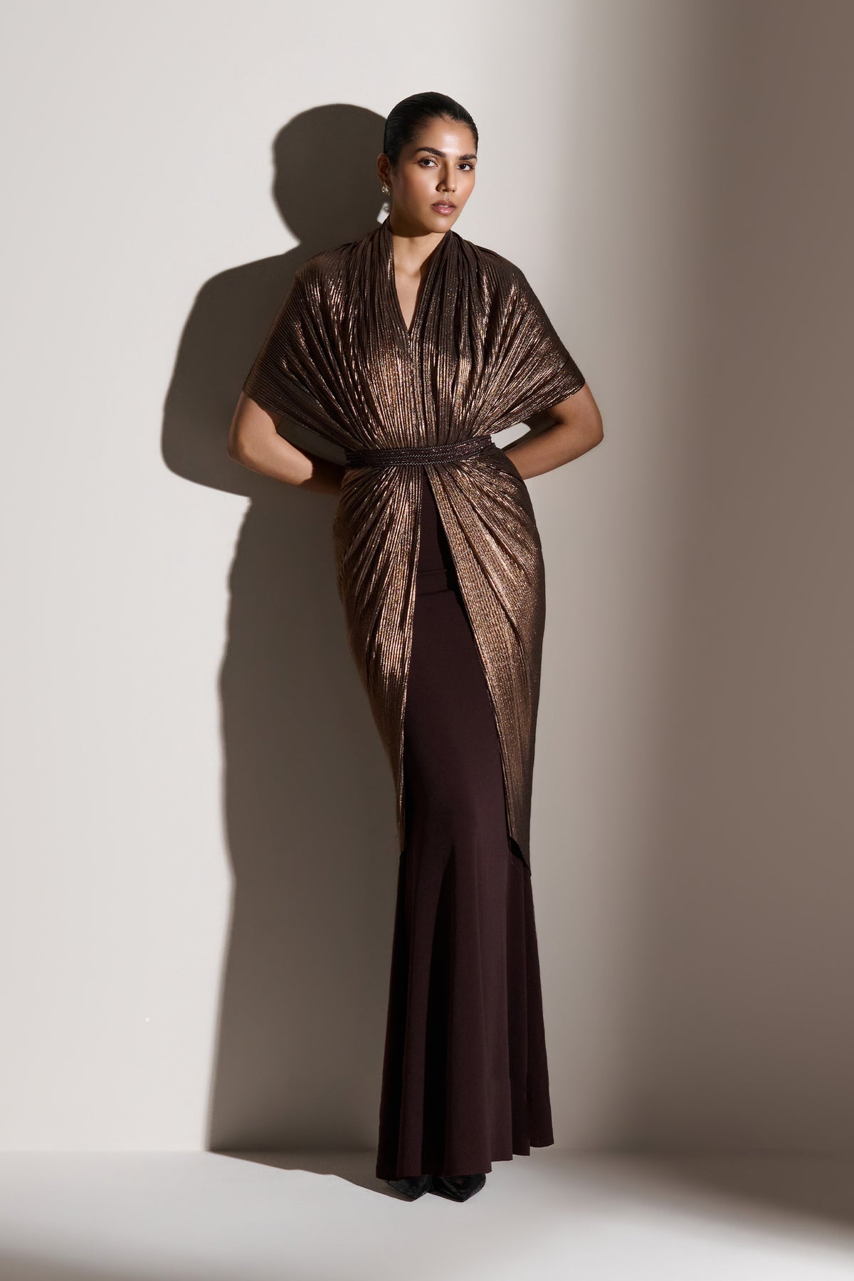 Choco Cape Saree Gown