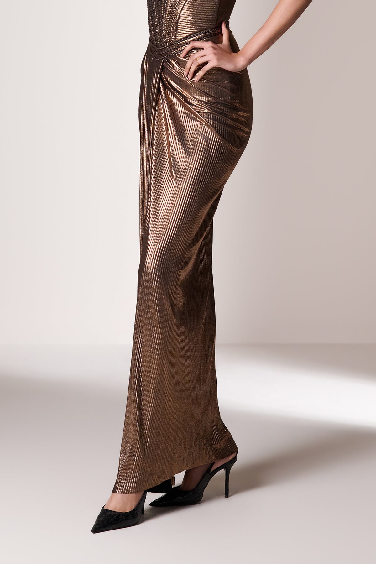 Metallic Brown Draped Skirt