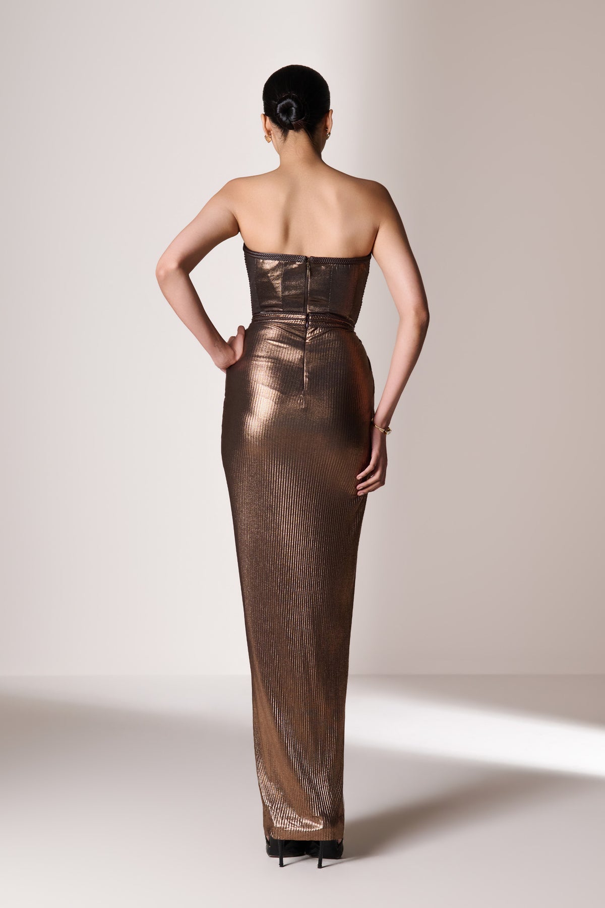 Metallic Brown Draped Skirt