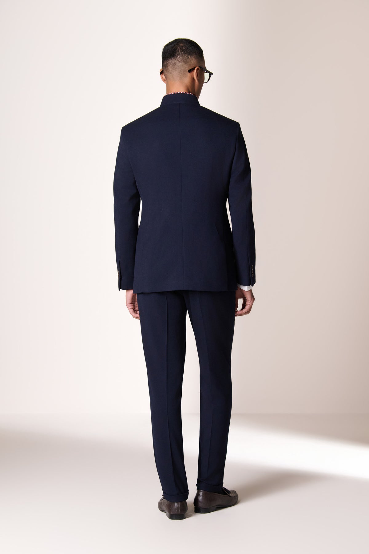 Navy Printed Buttonhole Bandhgala