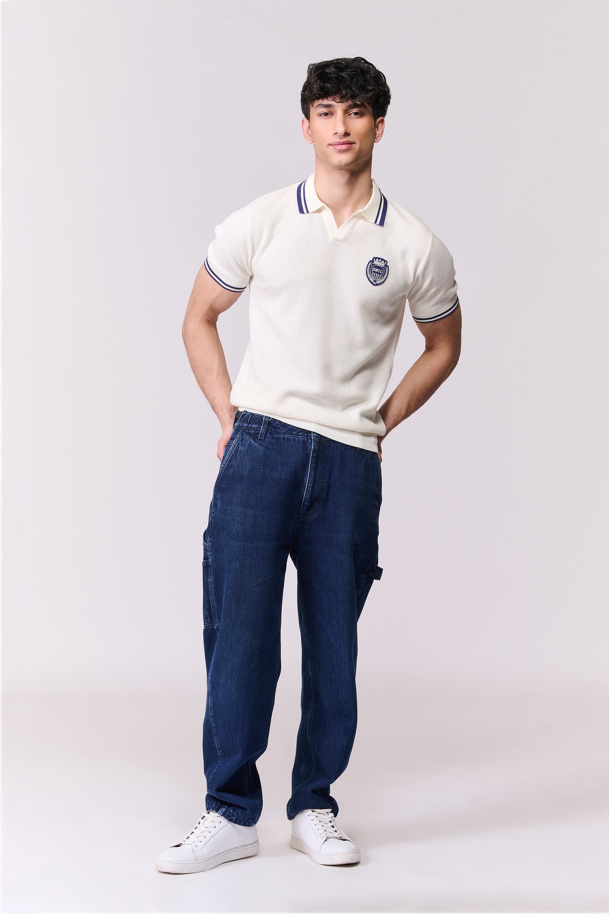 SNCC Off White Knitted Crest Polo T-Shirt