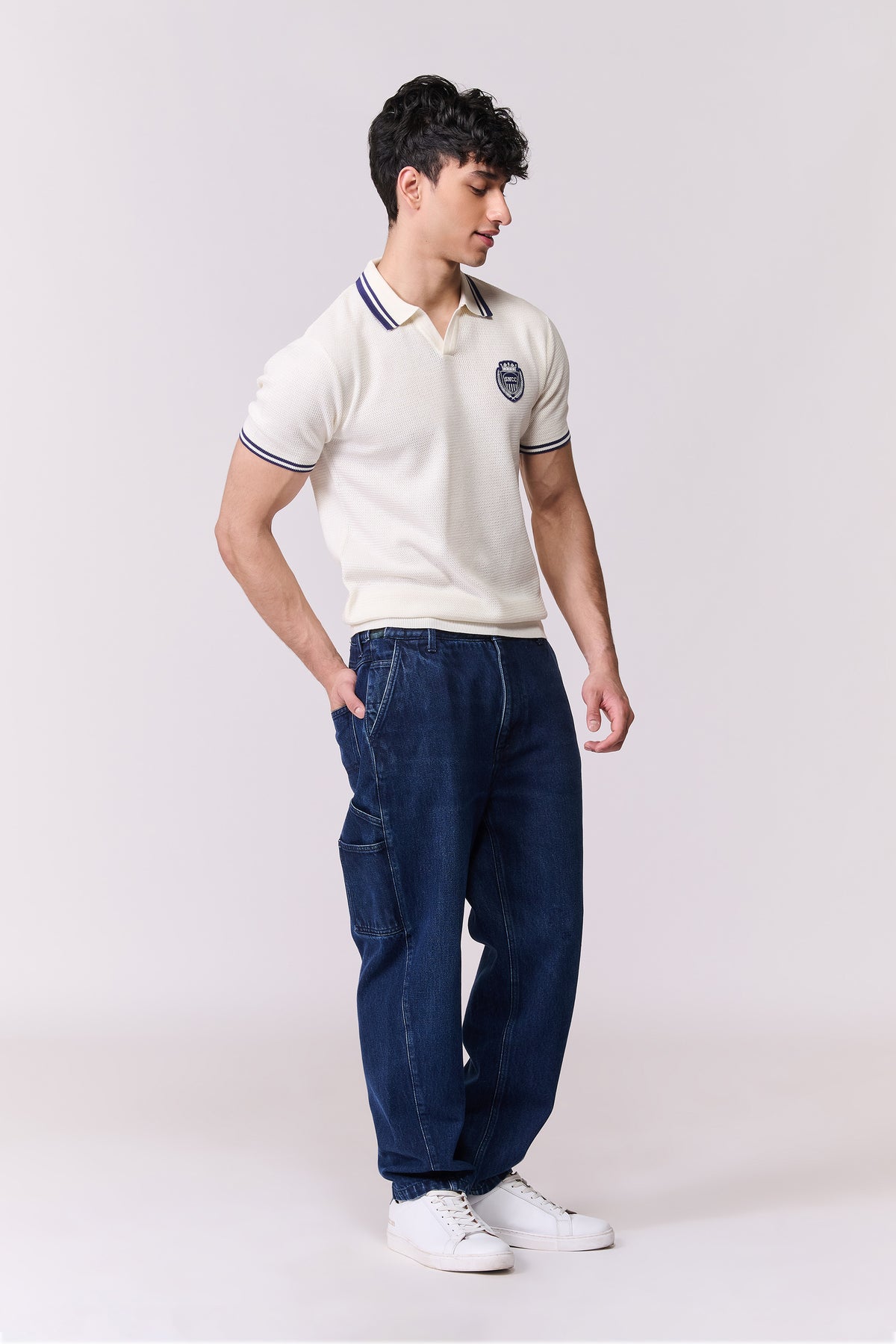 SNCC Off White Knitted Crest Polo T-Shirt