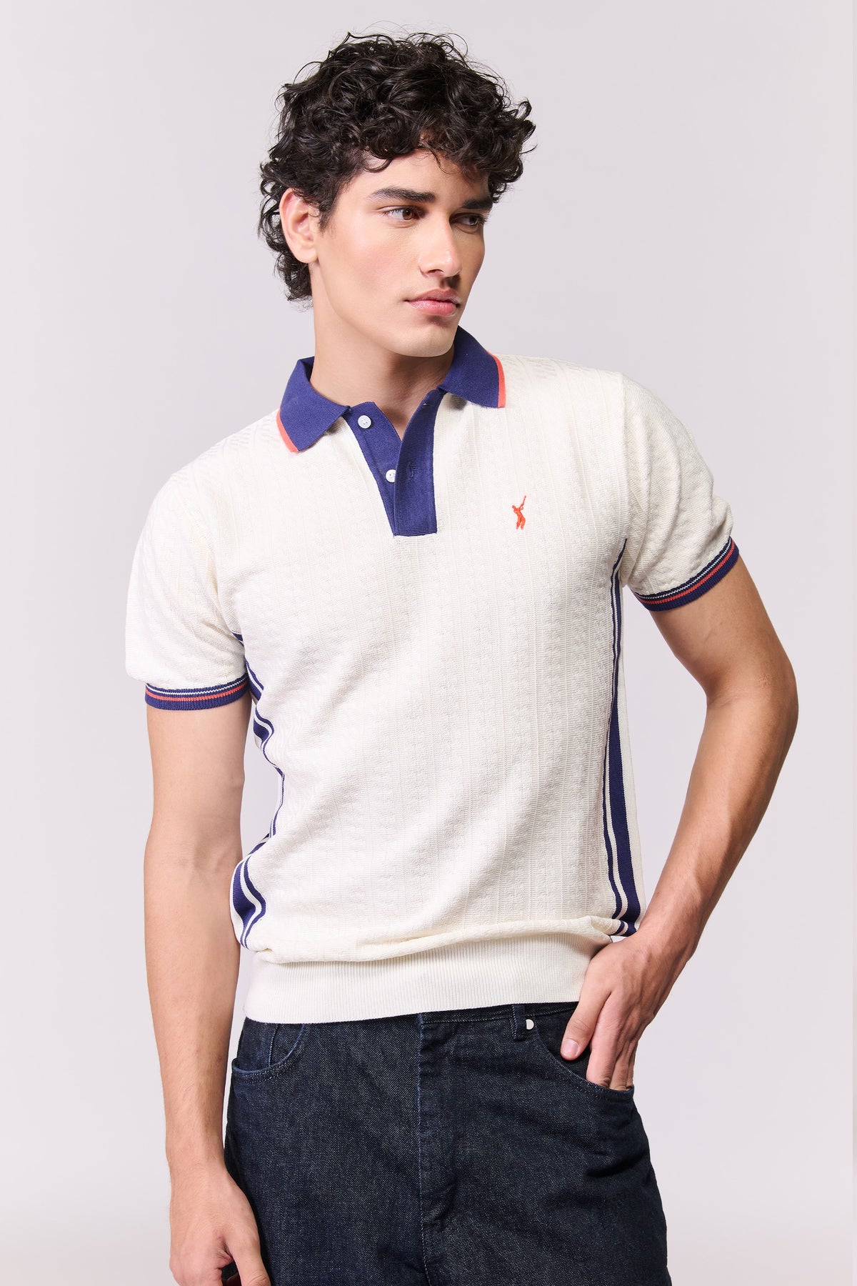 SNCC Off-White Contrast Collar Knit Polo