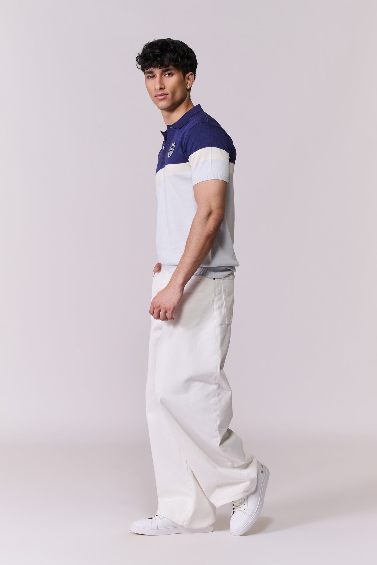 SNCC Navy-White Colour-Block Knit Polo