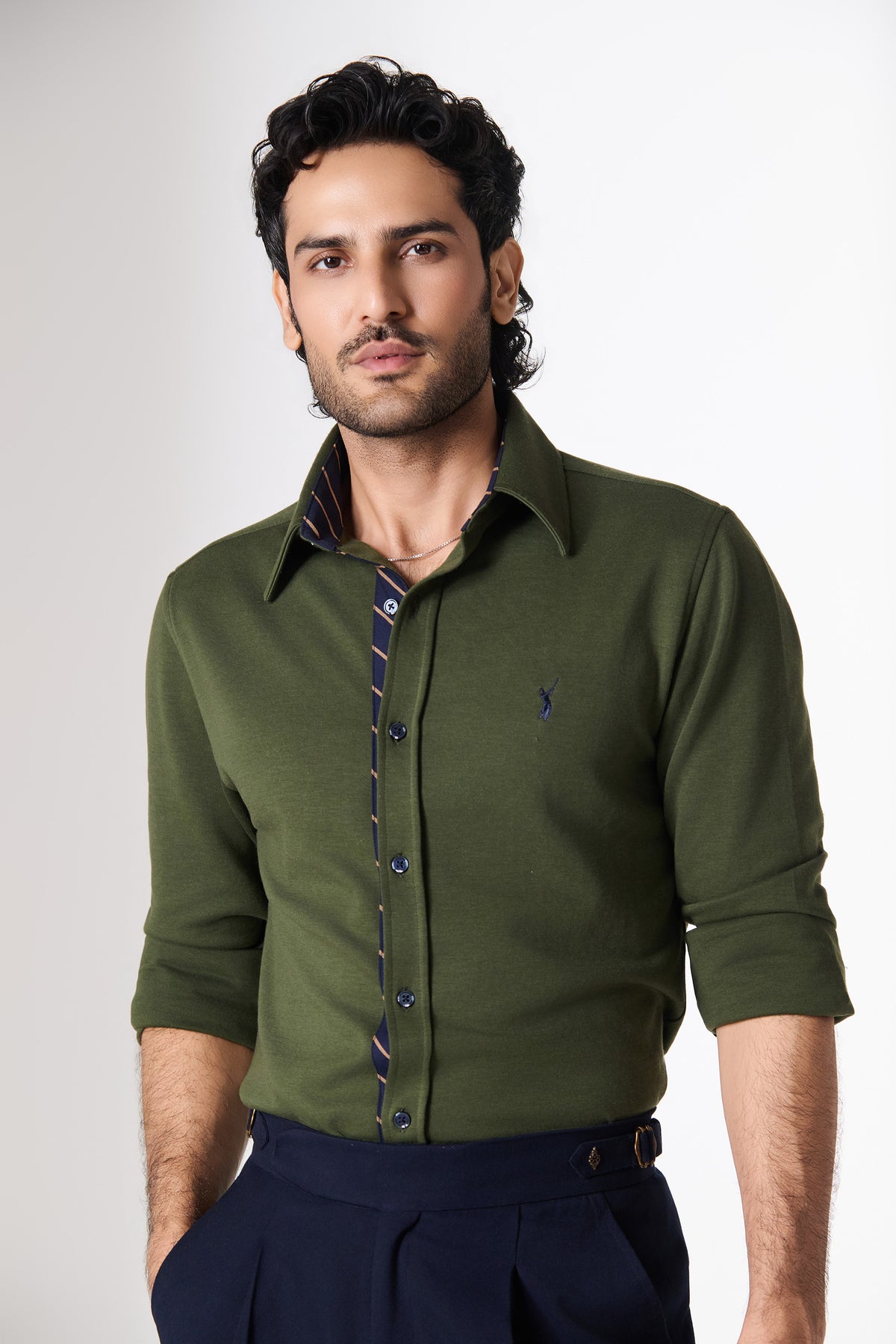 SNCC Olive Contrast Placket Shirt