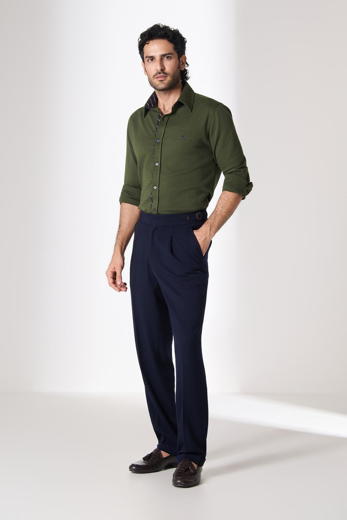 SNCC Olive Contrast Placket Shirt