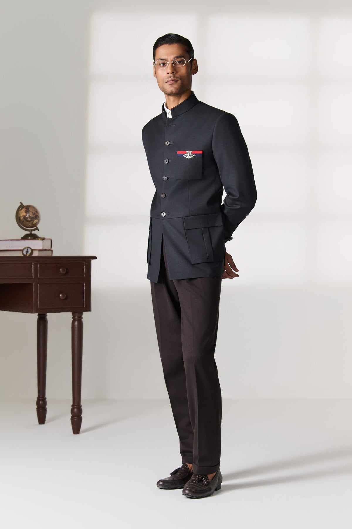Charcoal Bandhgala Jacket with Medal Pocket Detail