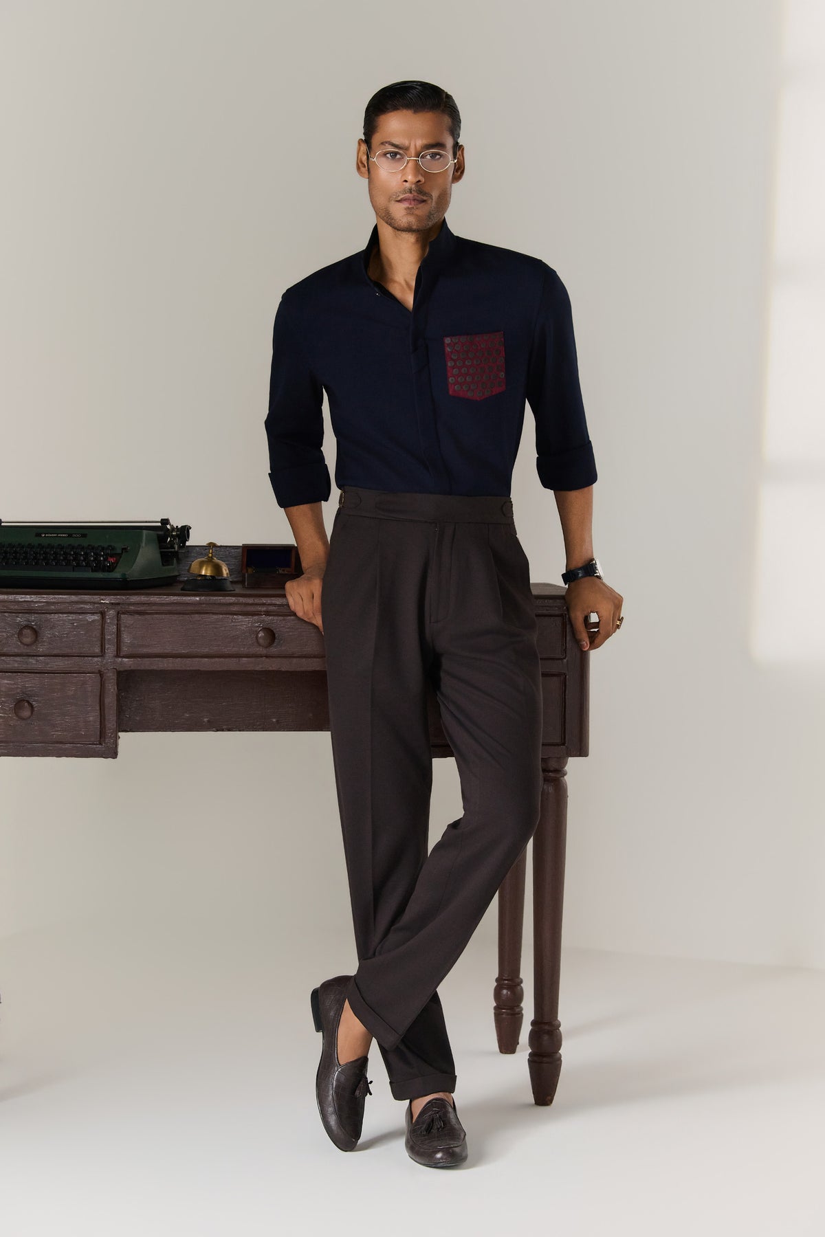 Navy Shirt with Contrast Printed Patch Pocket