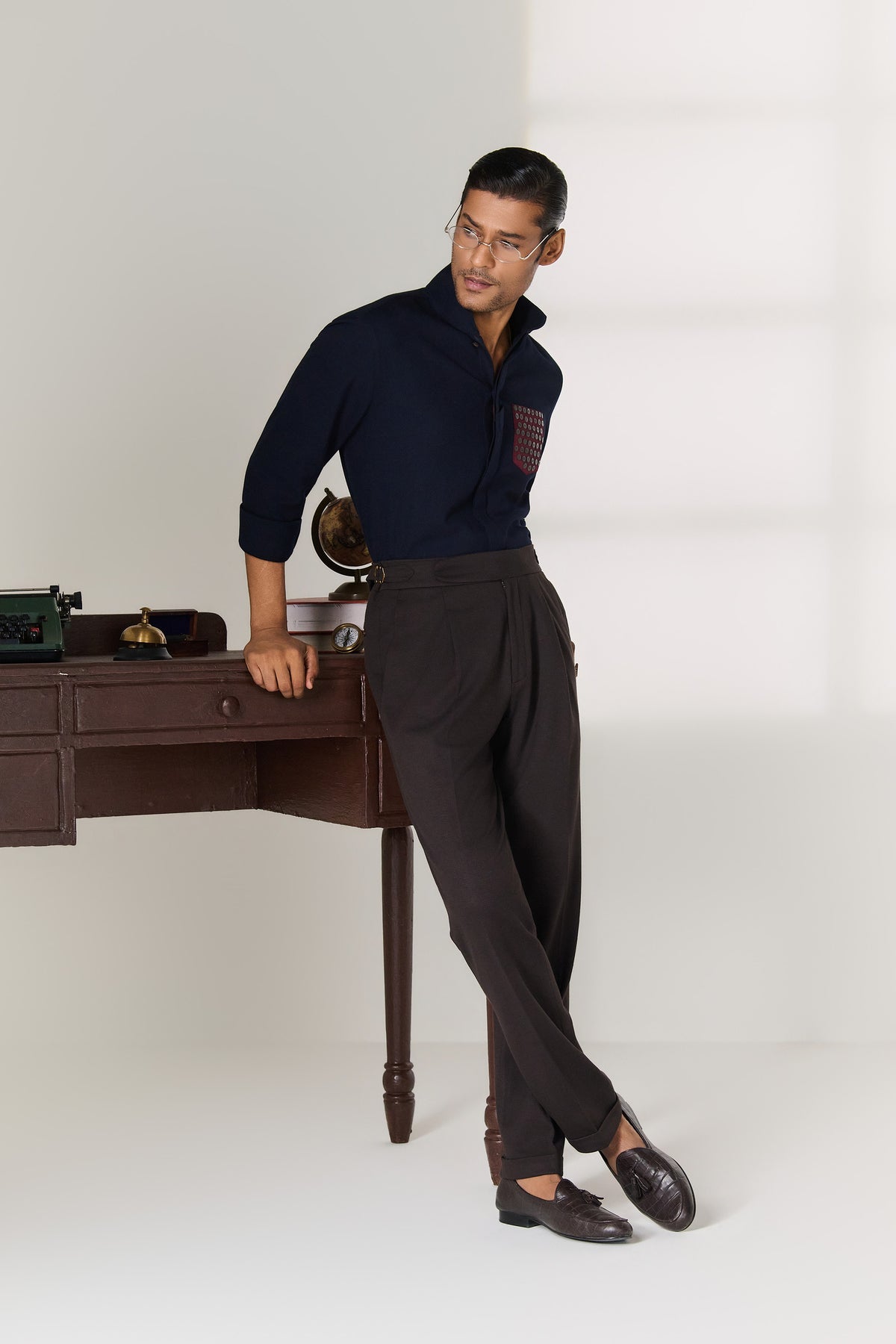 Navy Shirt with Contrast Printed Patch Pocket