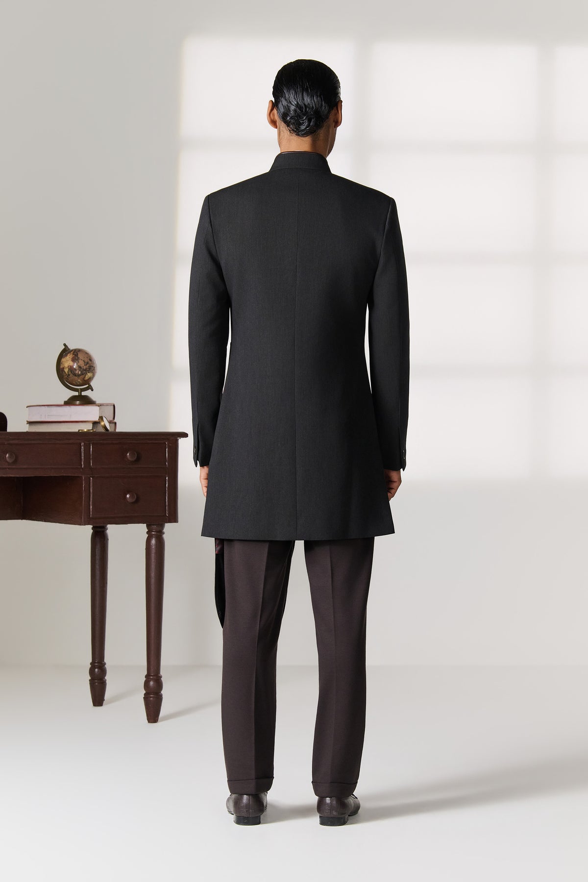 Charcoal Long Sherwani with Tricolour Pocket Detail