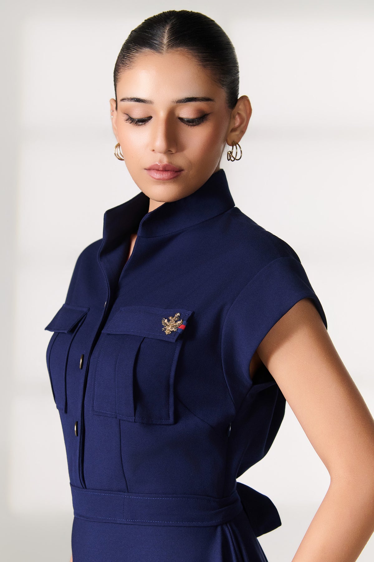 Navy Safari-Style Shirt Dress