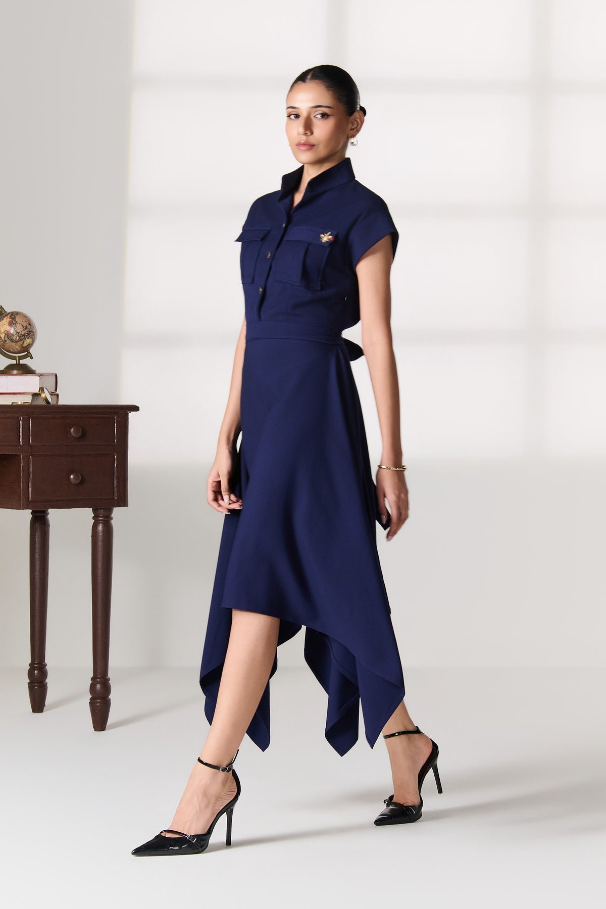 Navy Safari-Style Shirt Dress