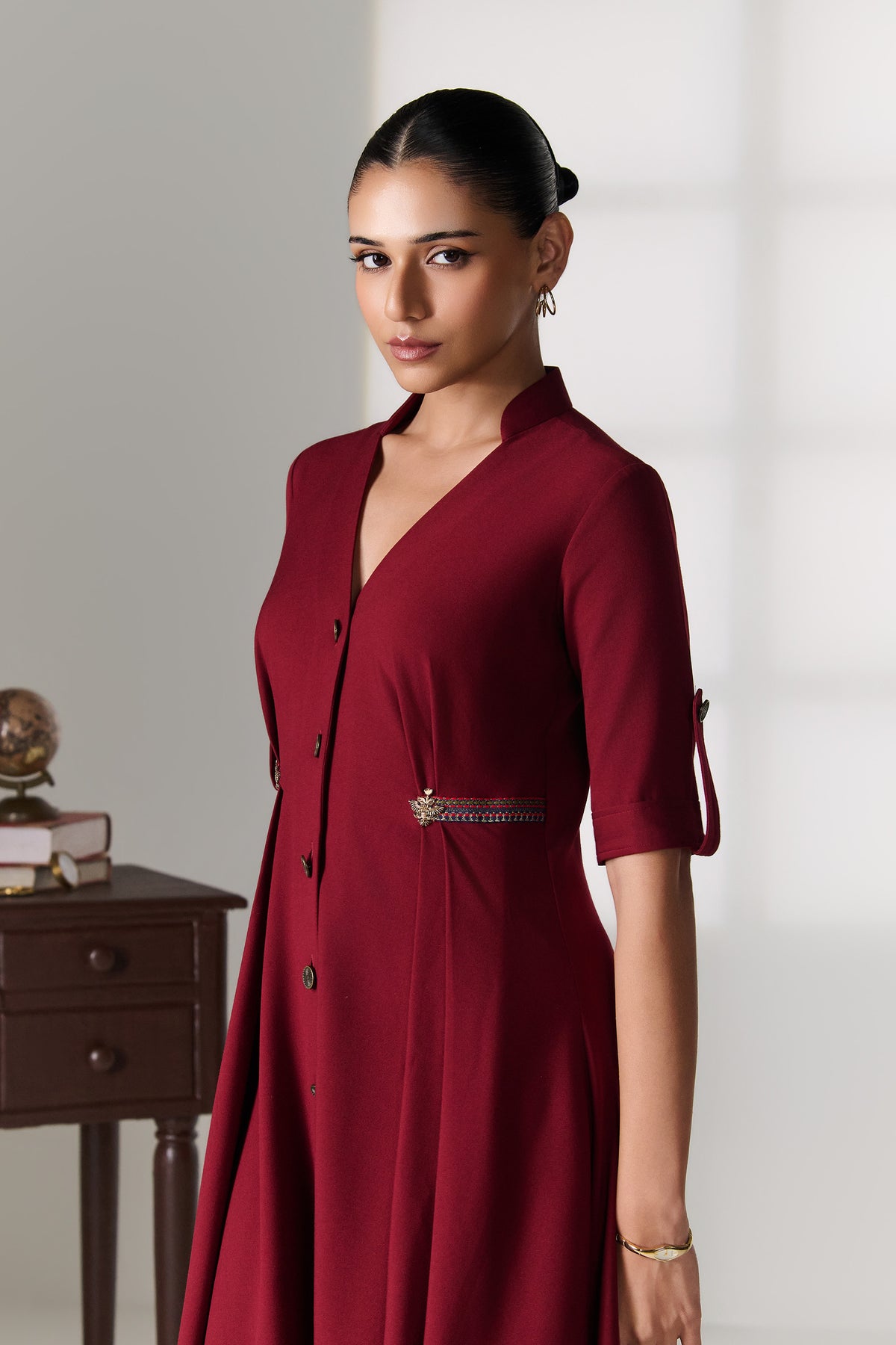 Cherry Trench-Style Shirt Dress