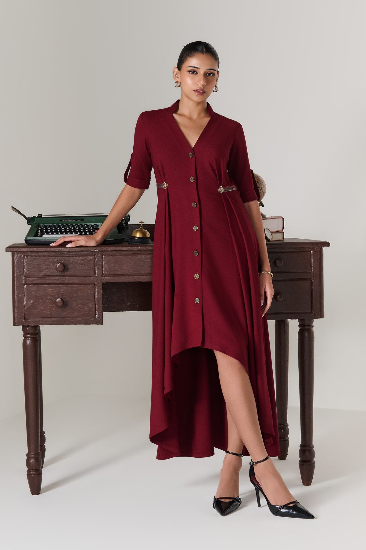 Cherry Trench-Style Shirt Dress