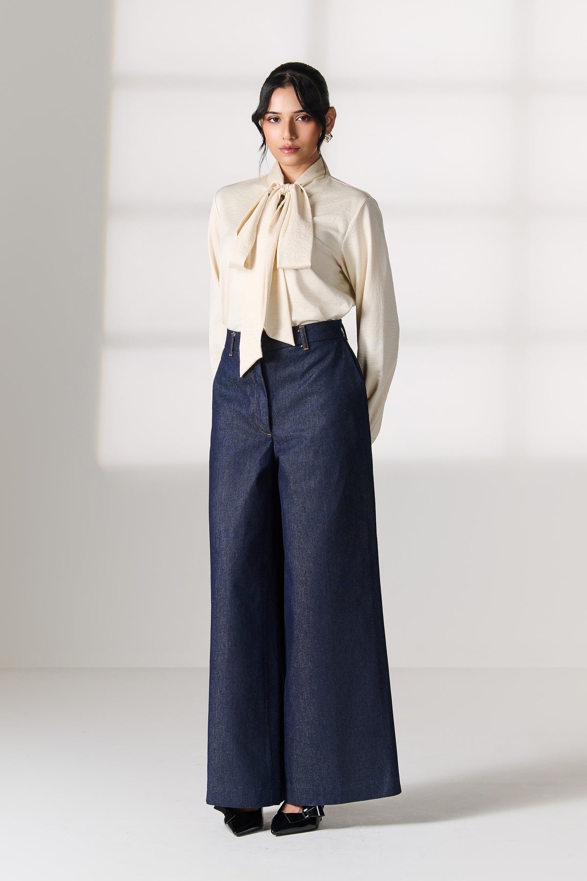 Ivory Silk Tie-Neck Blouse