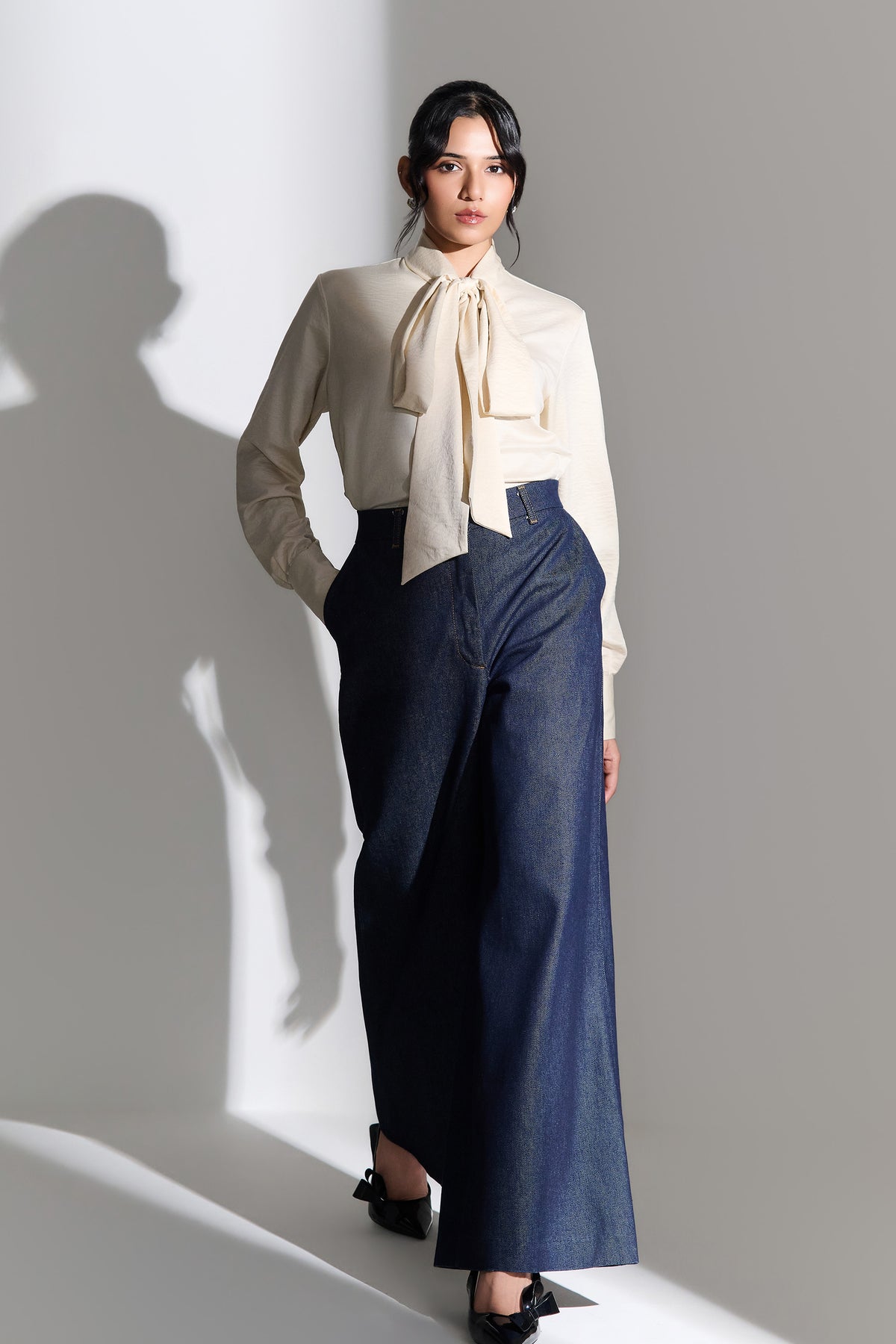 Ivory Silk Tie-Neck Blouse