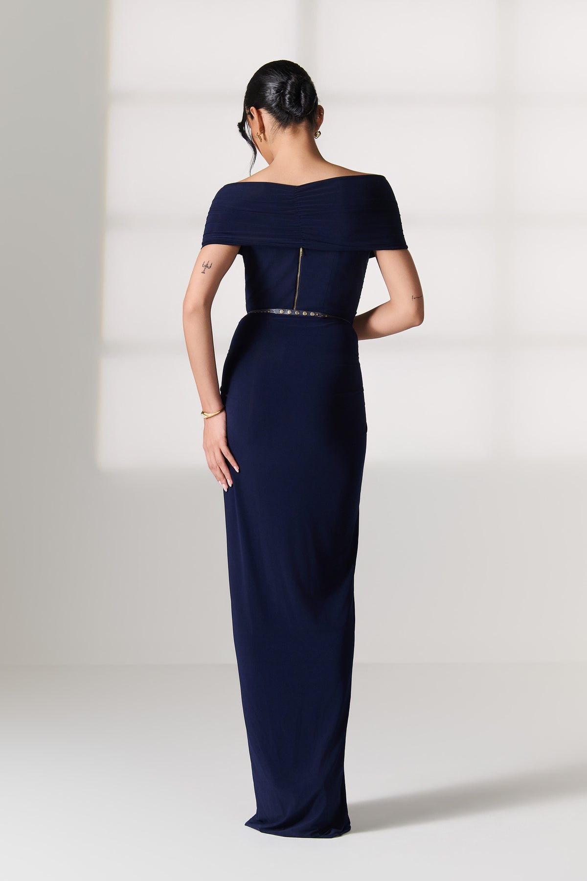 Navy Draped Maxi Skirt