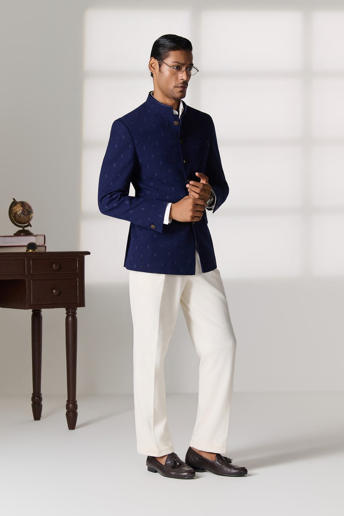 Navy Bandhgala Jacket with Gold Buttons