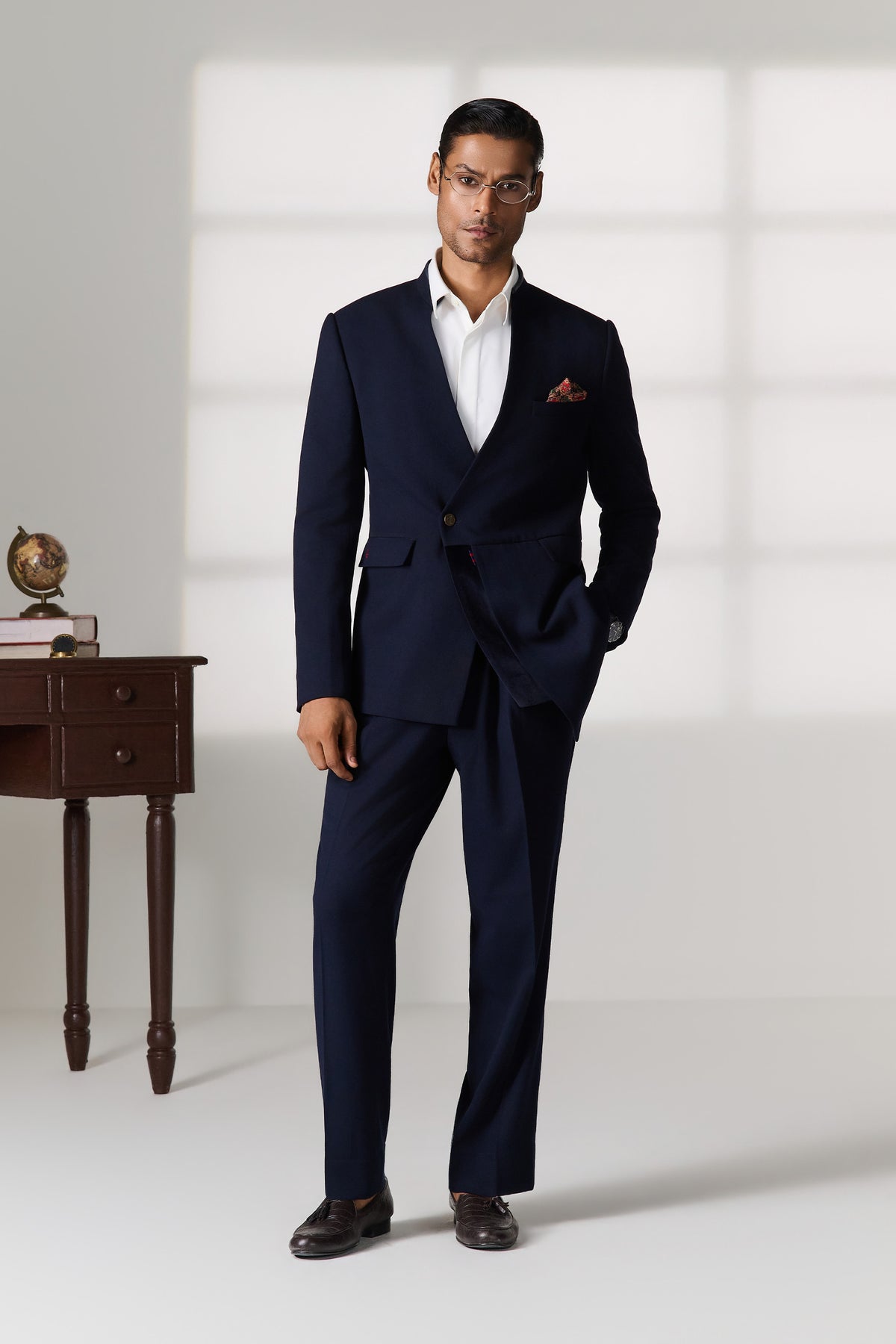 Navy Asymmetric Drape Jacket