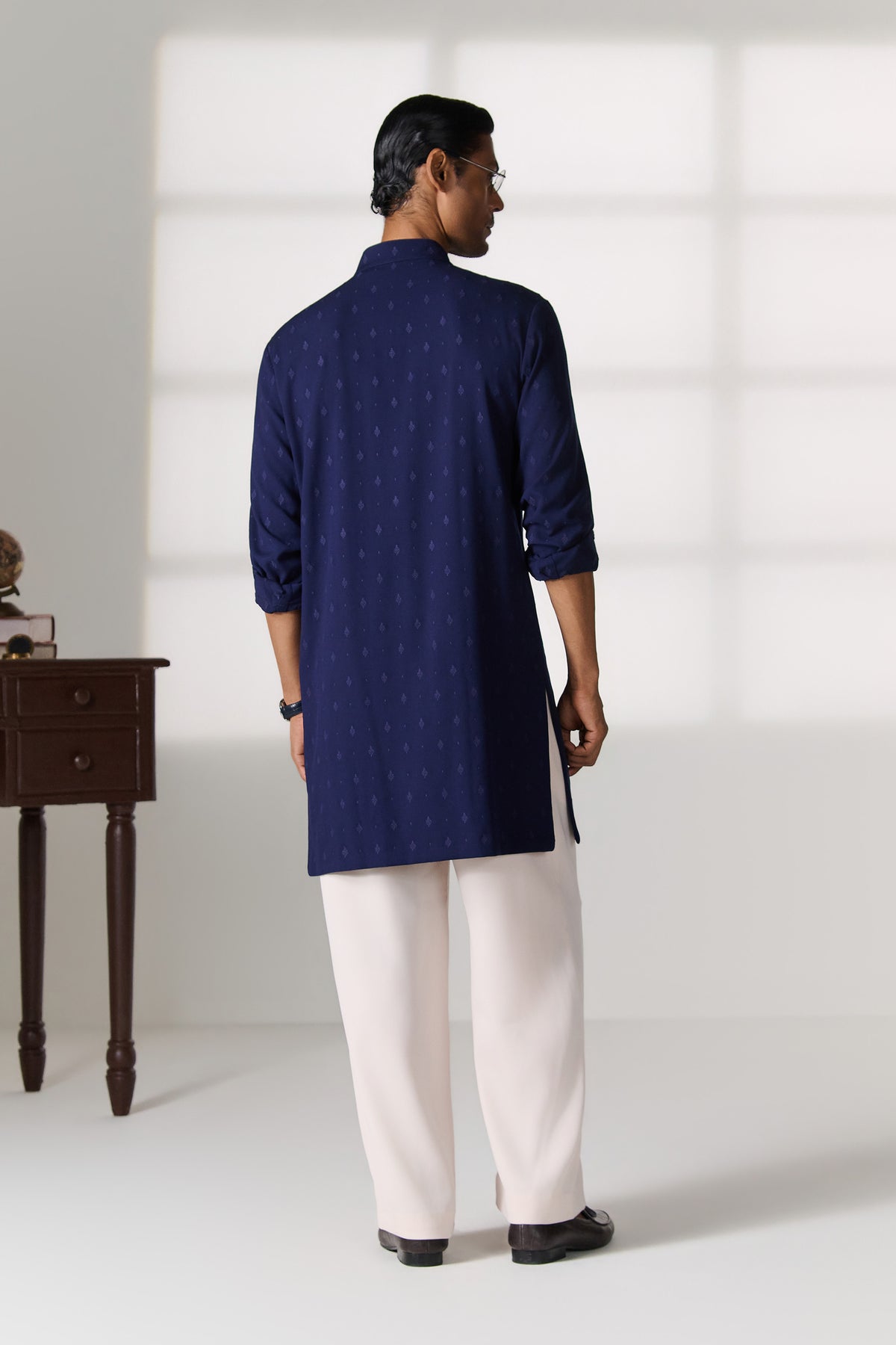 Navy Kurta with Contrast Placket Detail