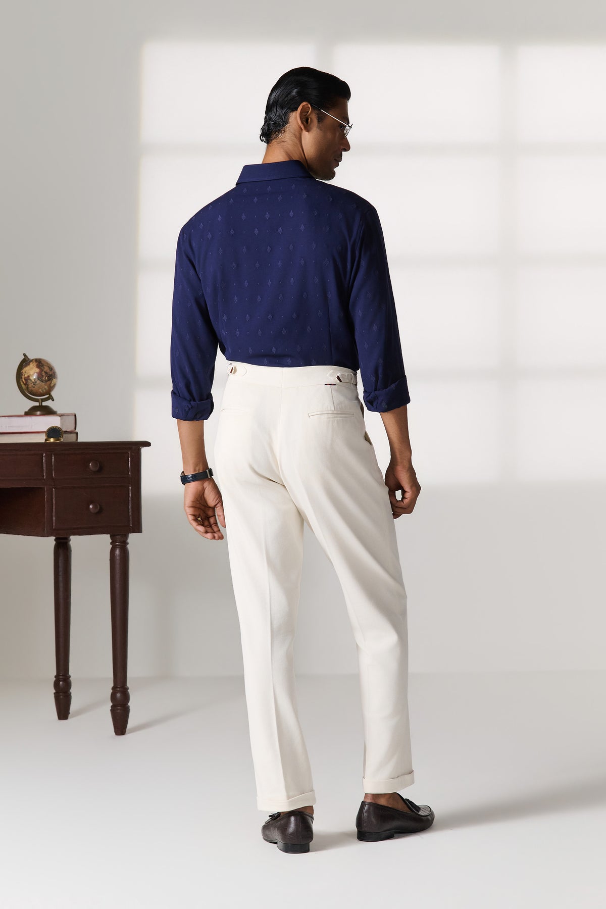 Navy Mandarin Collar Shirt