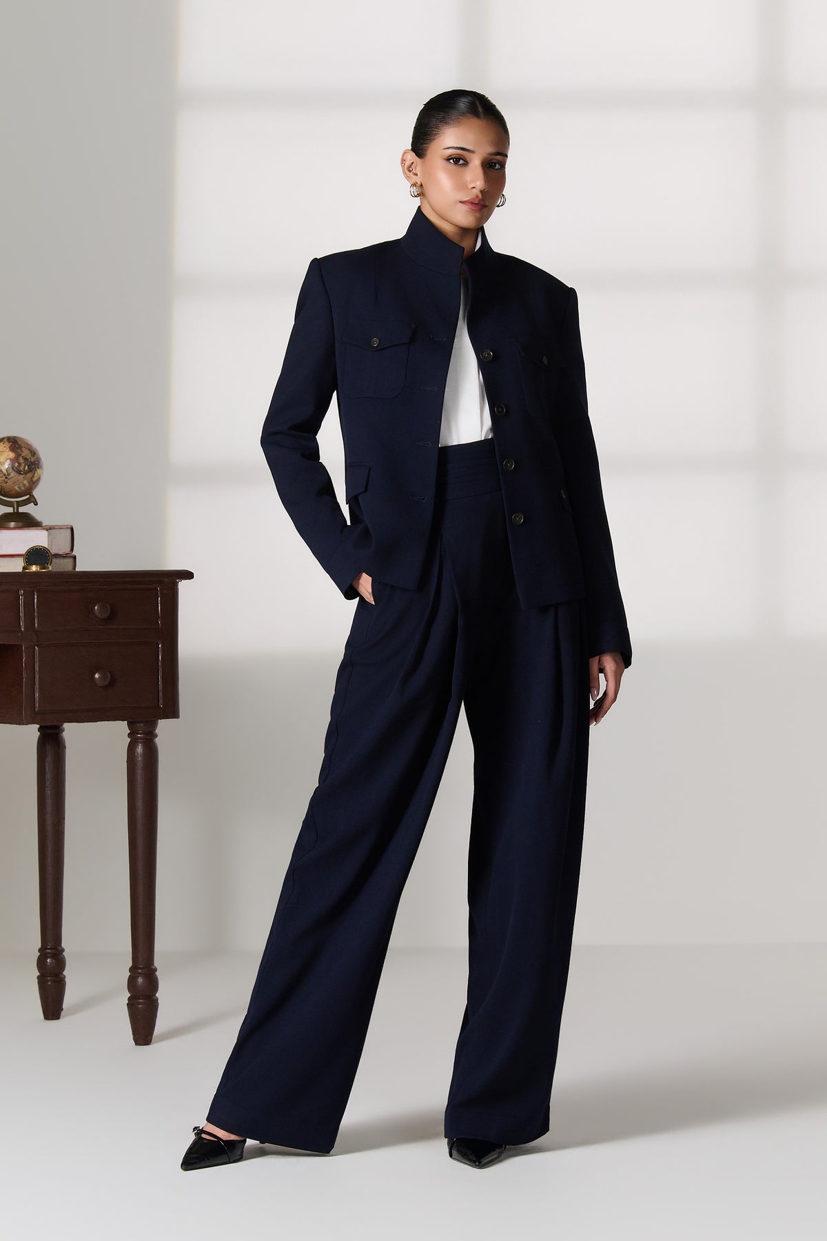 Navy Cropped Utility Jacket