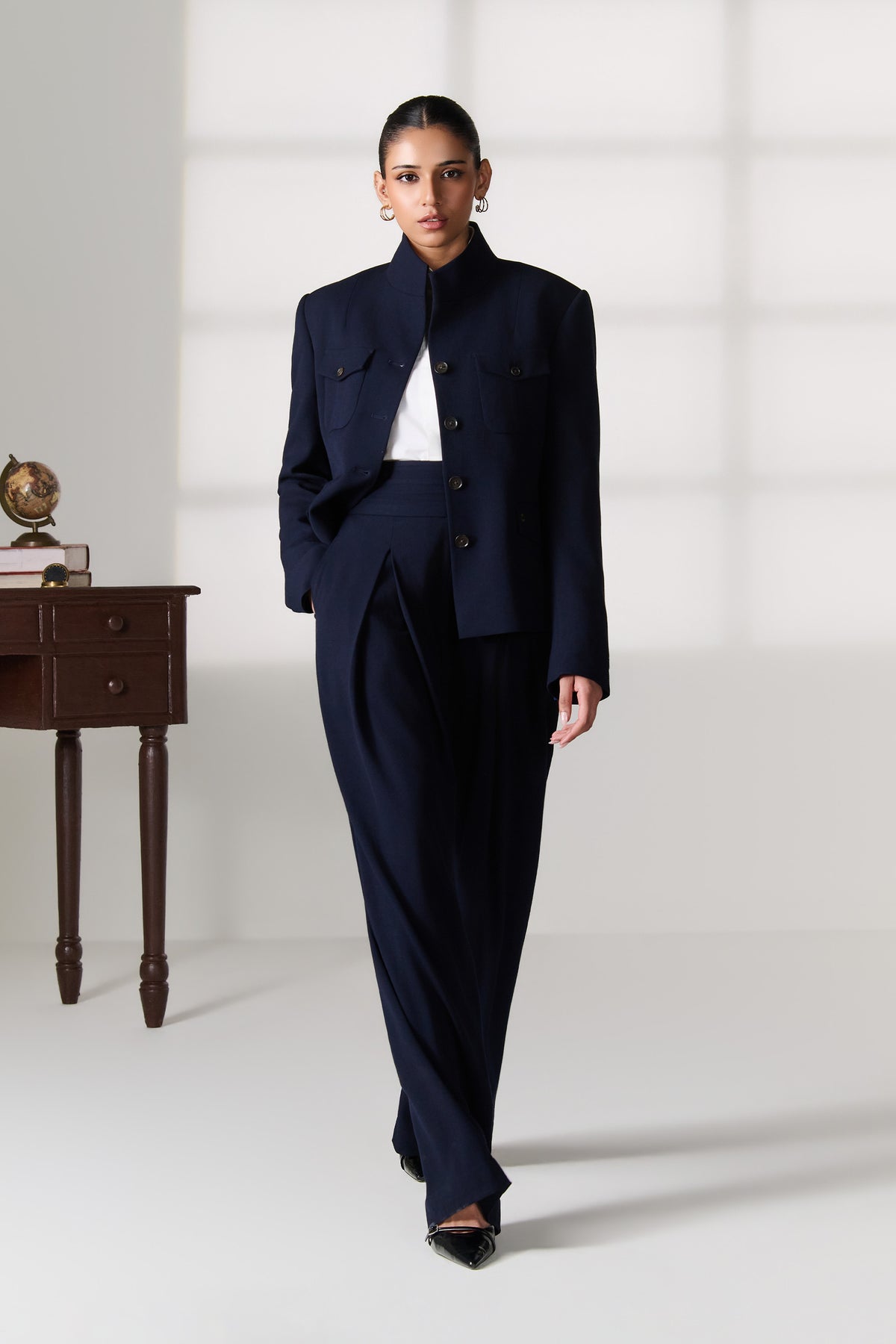 Navy Cropped Utility Jacket