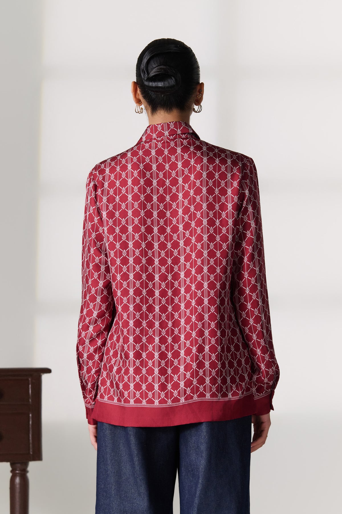 Cherry Geometric Print Silk Shirt
