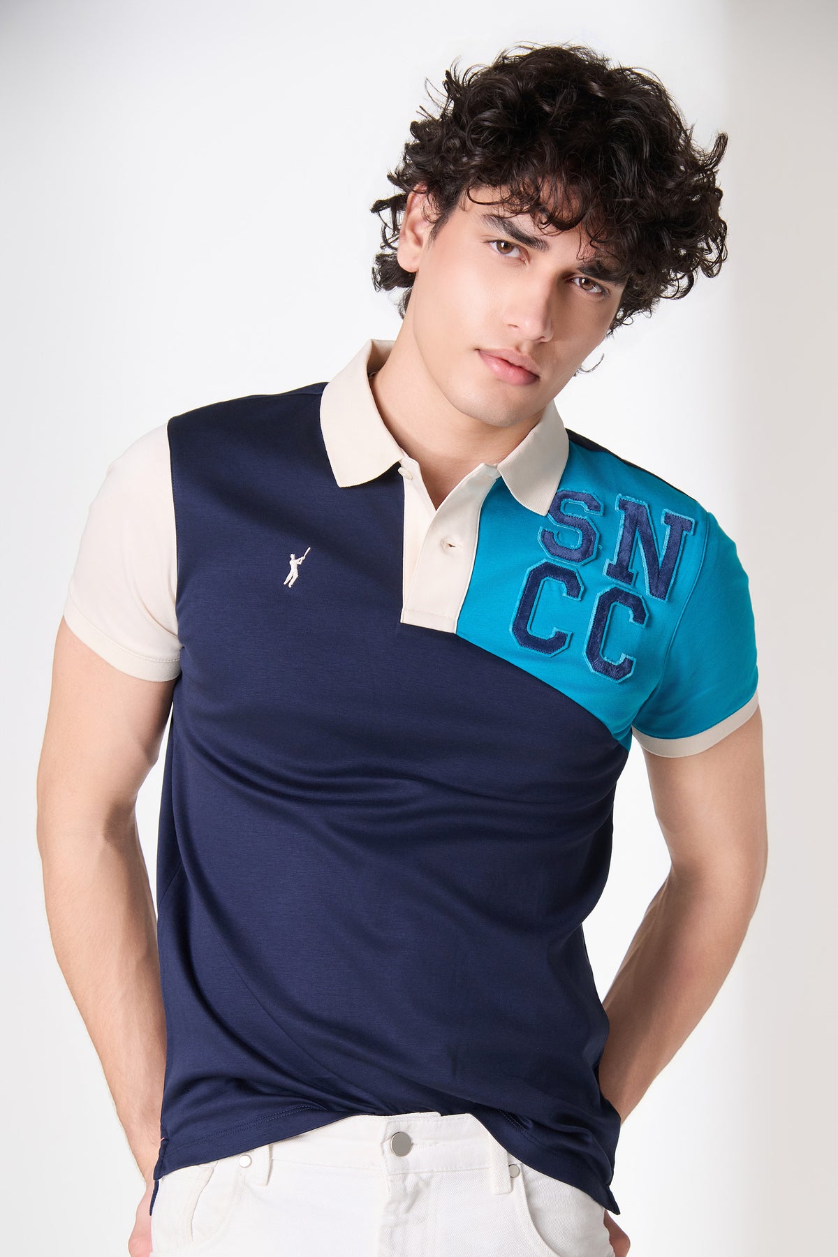 SNCC Navy Colour Block Lettered Polo T-Shirt