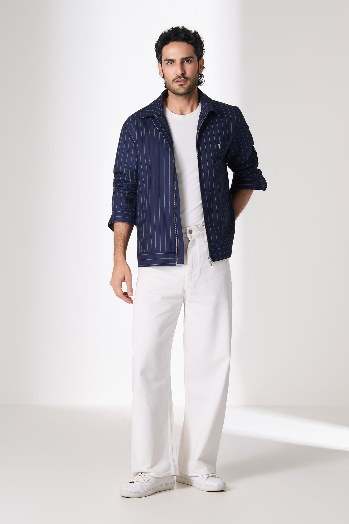 SNCC Navy Pinstripe Zip Jacket
