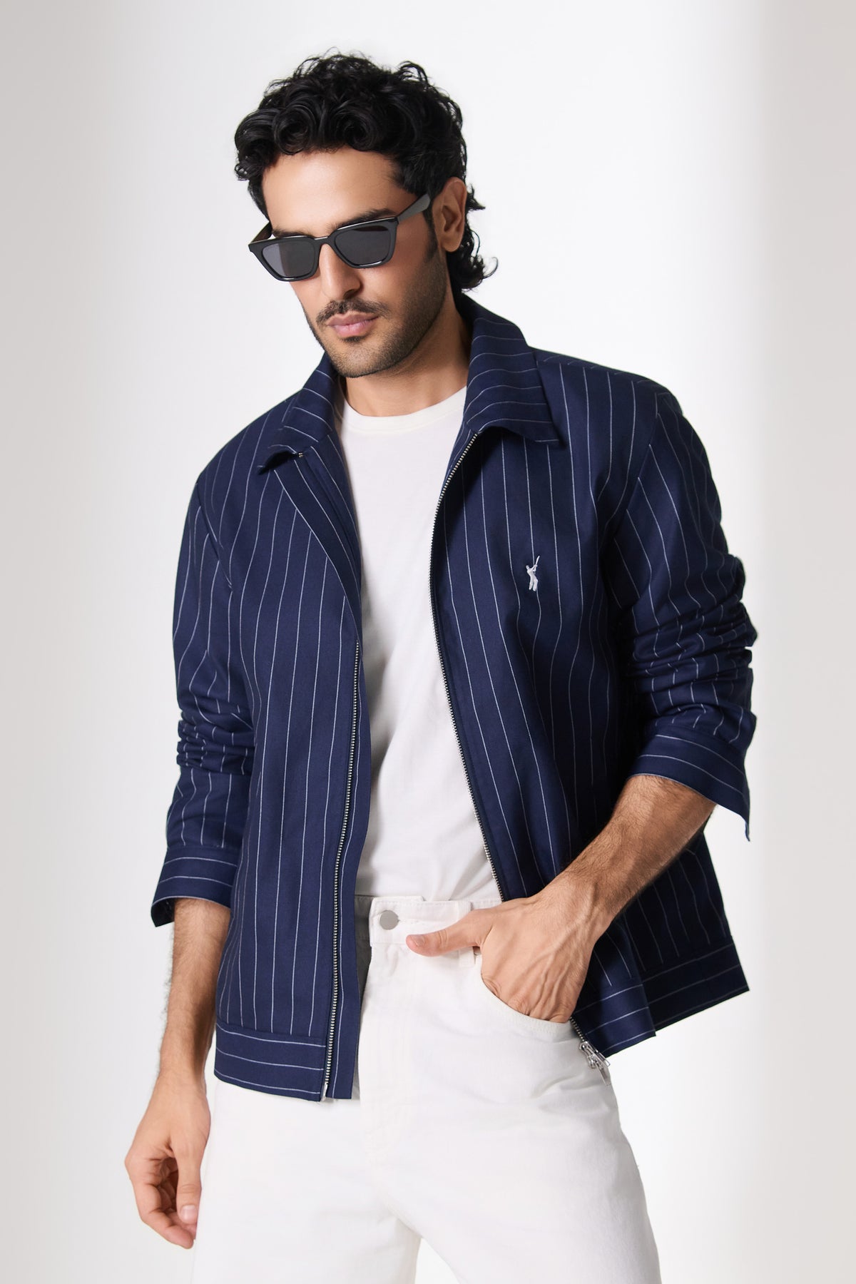SNCC Navy Pinstripe Zip Jacket
