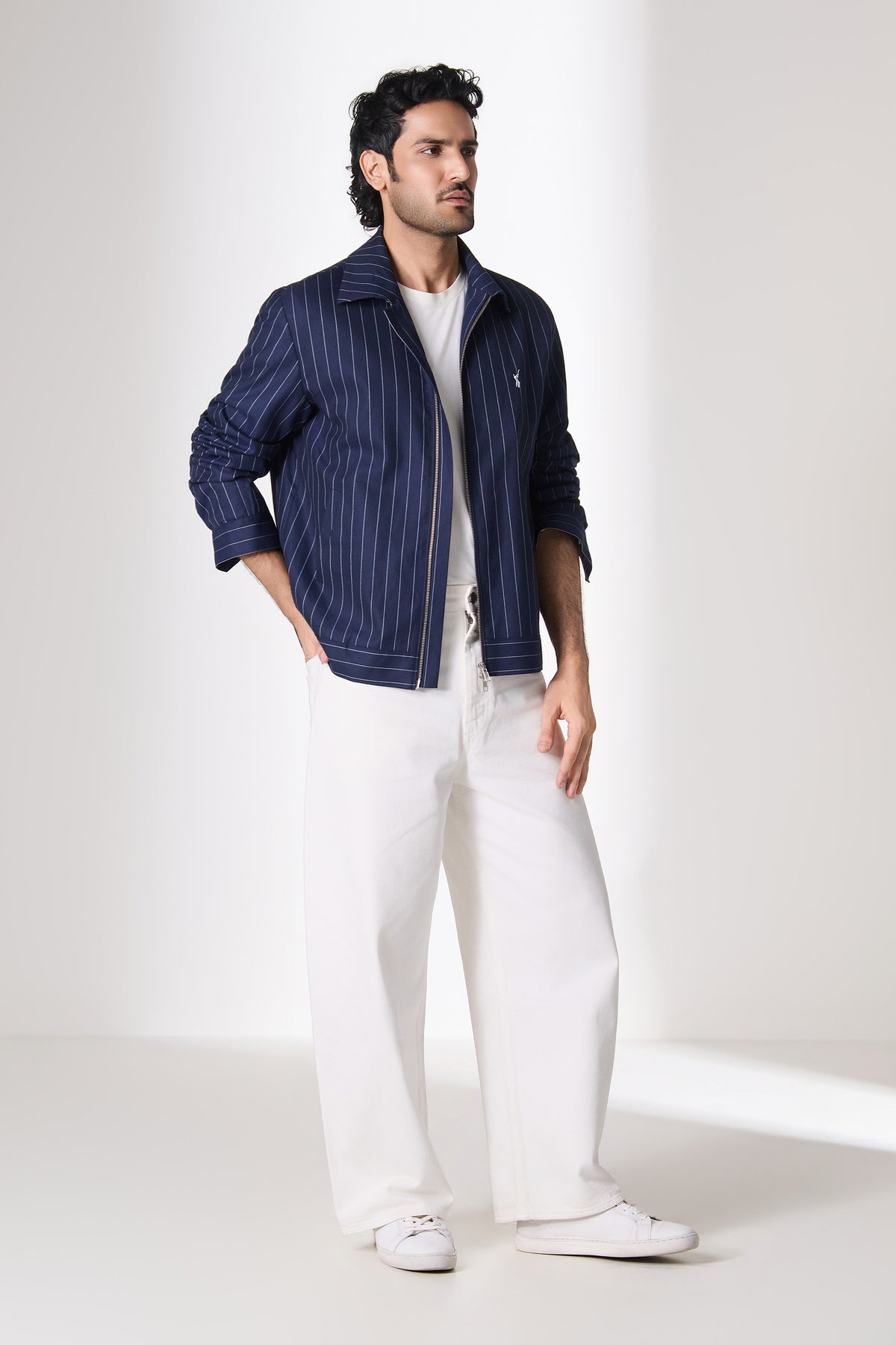 SNCC Navy Pinstripe Zip Jacket
