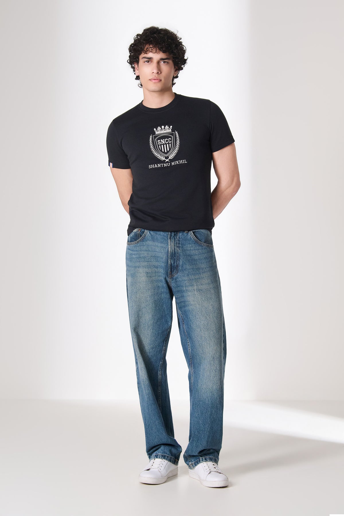 SNCC Black Cotton Crest Embroidered T-Shirt